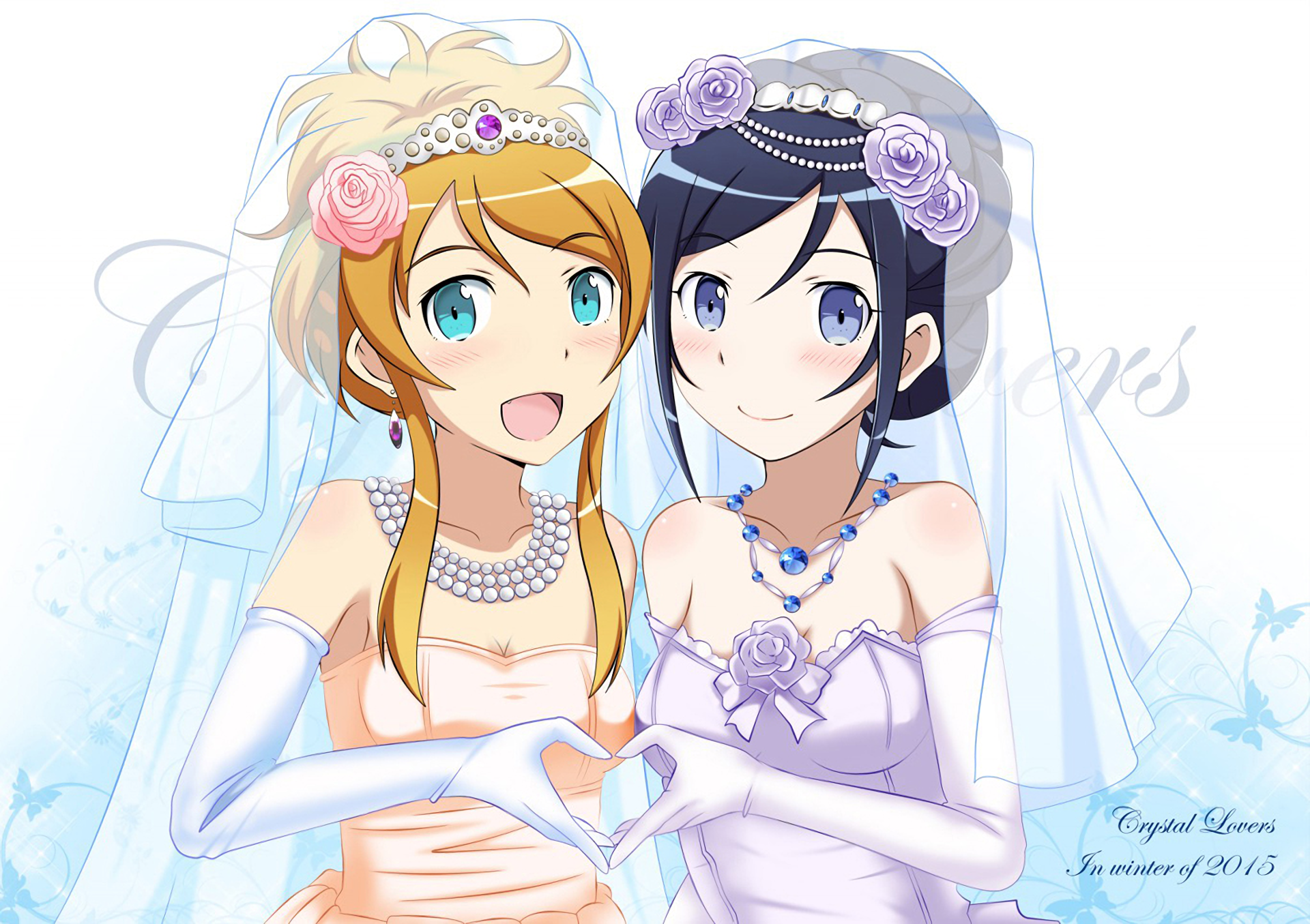 Two anime girls in wedding dresses HD Wallpaper
