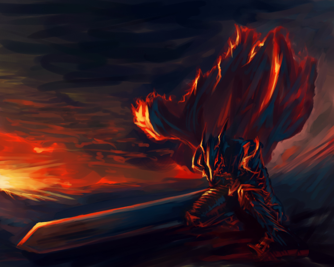 Guts from Berserk with fiery cape HD Wallpaper