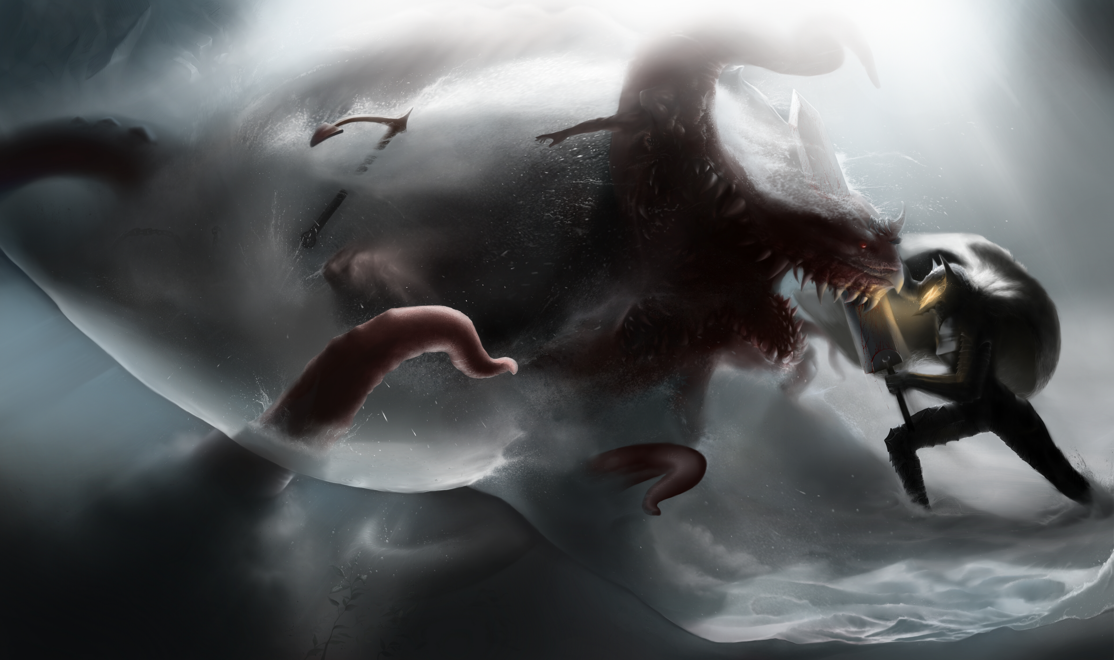 Guts from Berserk fighting a monster HD Wallpaper