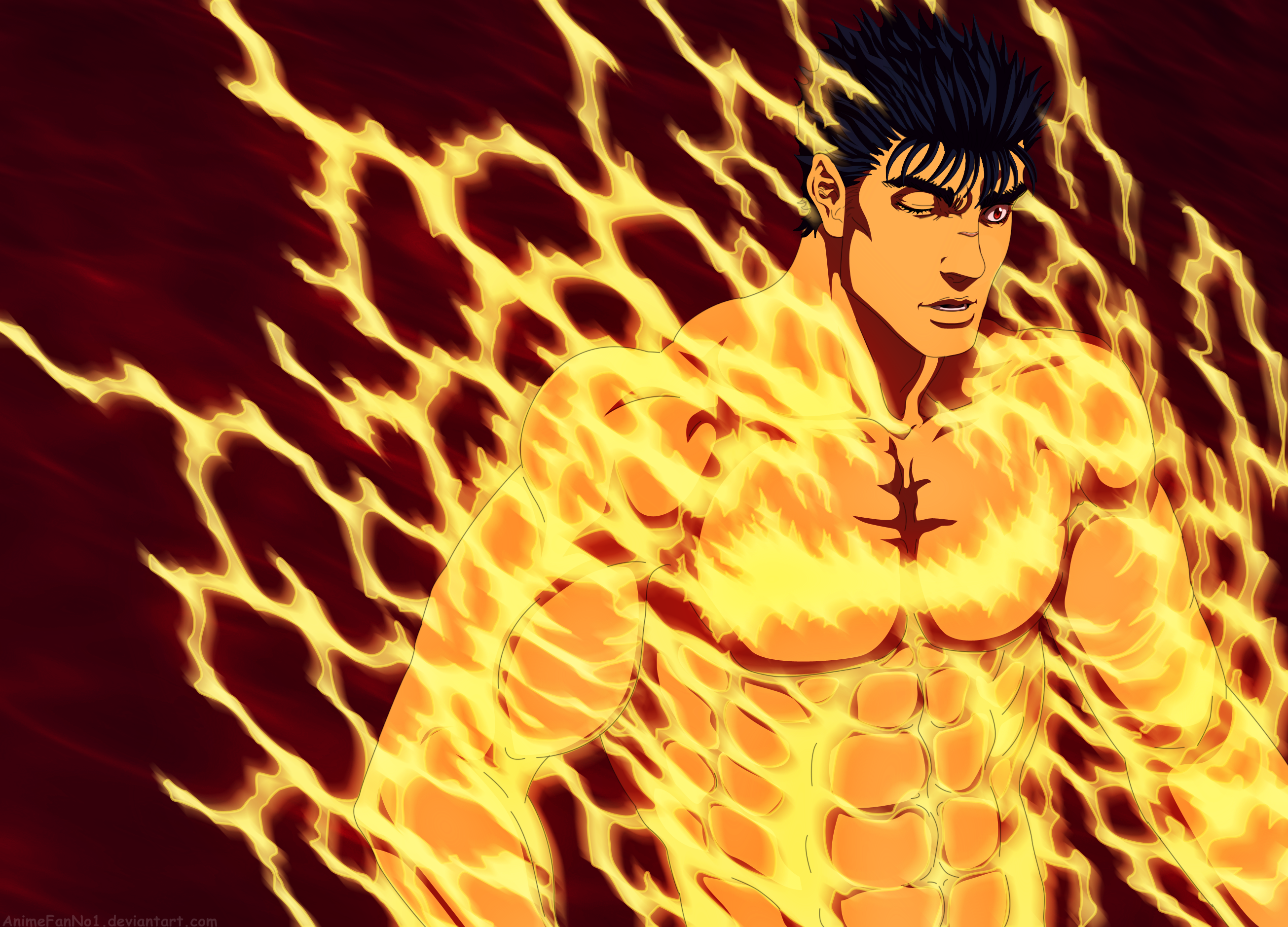 Guts from Berserk engulfed in flames HD Wallpaper