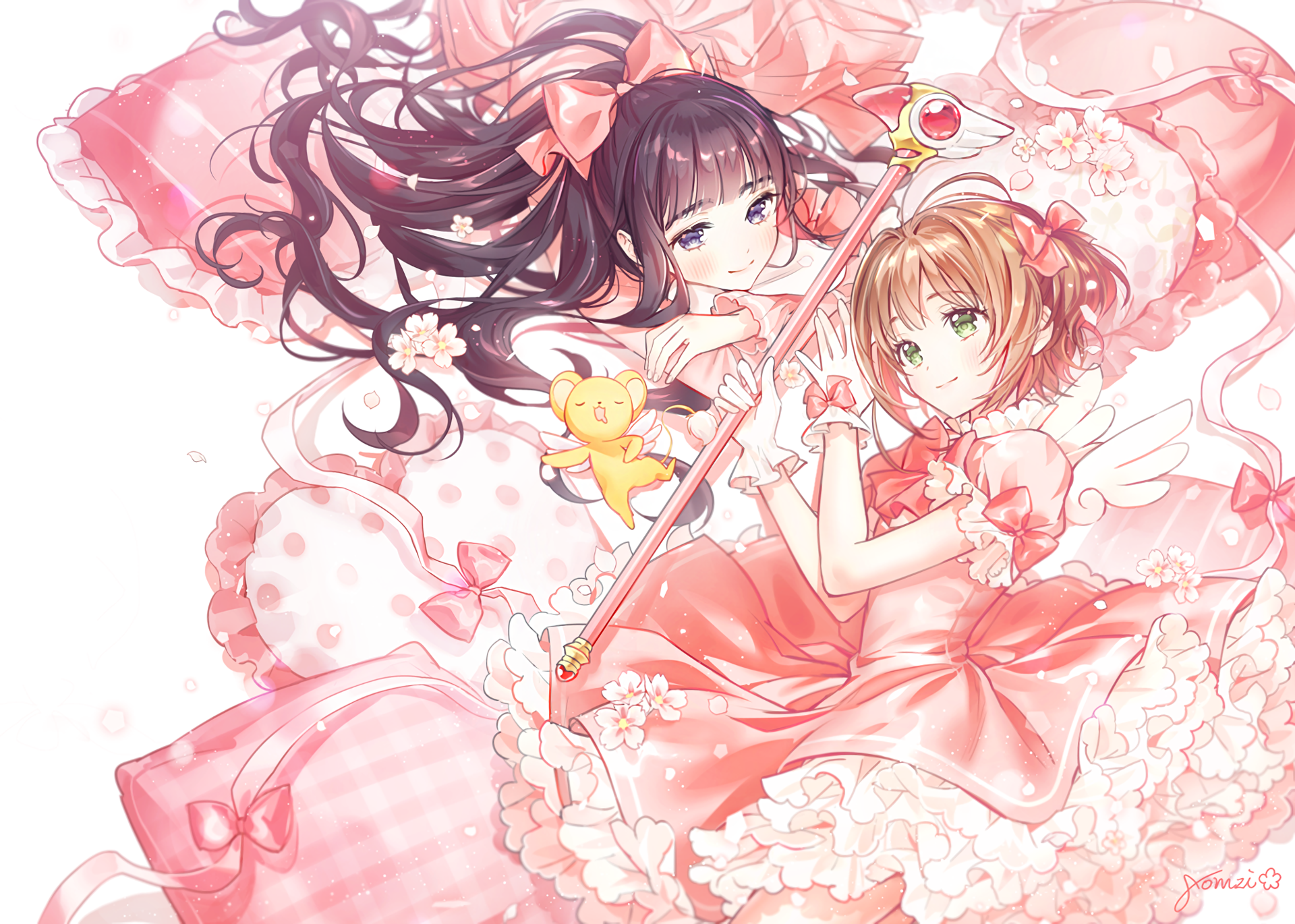 Sakura Kinomoto and Tomoyo Daidouji from Cardcaptor Sakura with Keroberos HD Wallpaper