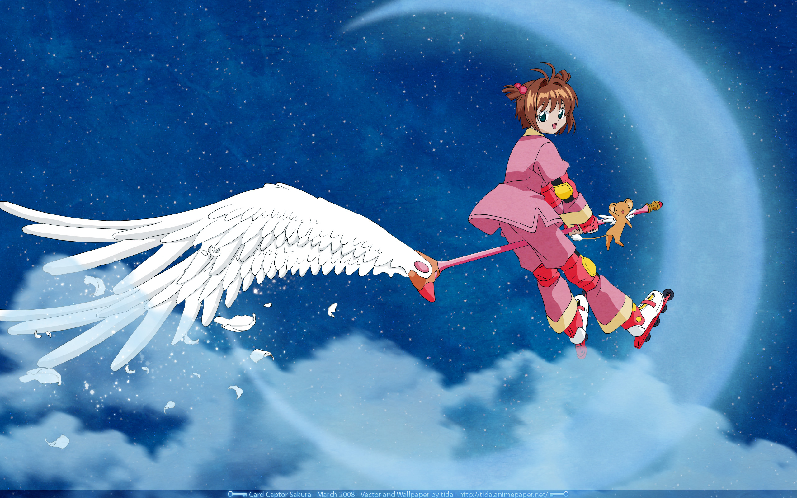 Cardcaptor Sakura Flying with Keroberos on Winged Staff HD Wallpaper