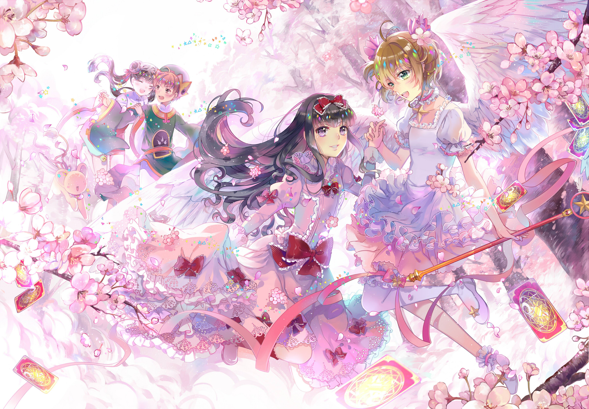 Sakura Kinomoto and friends with Keroberos from Cardcaptor Sakura HD Wallpaper