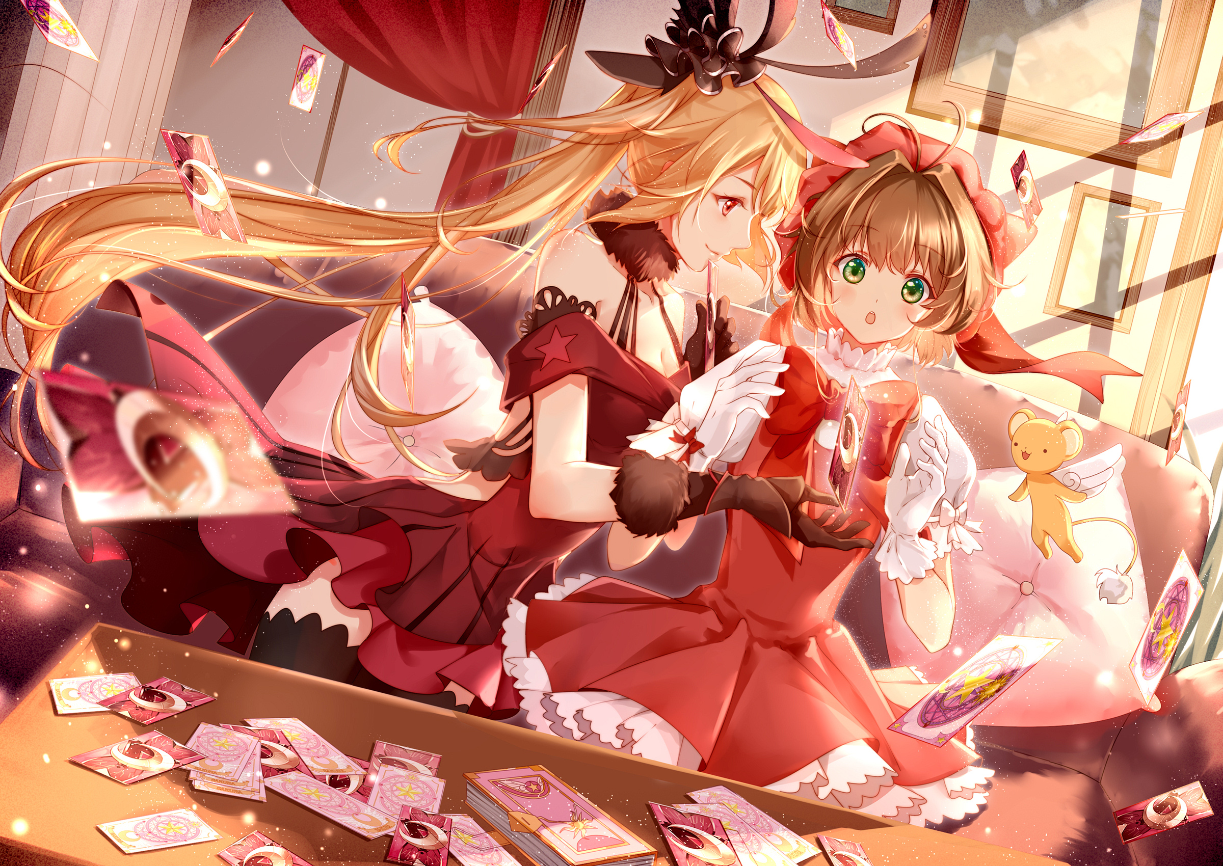 Two girls with cards from Cardcaptor Sakura HD Wallpaper