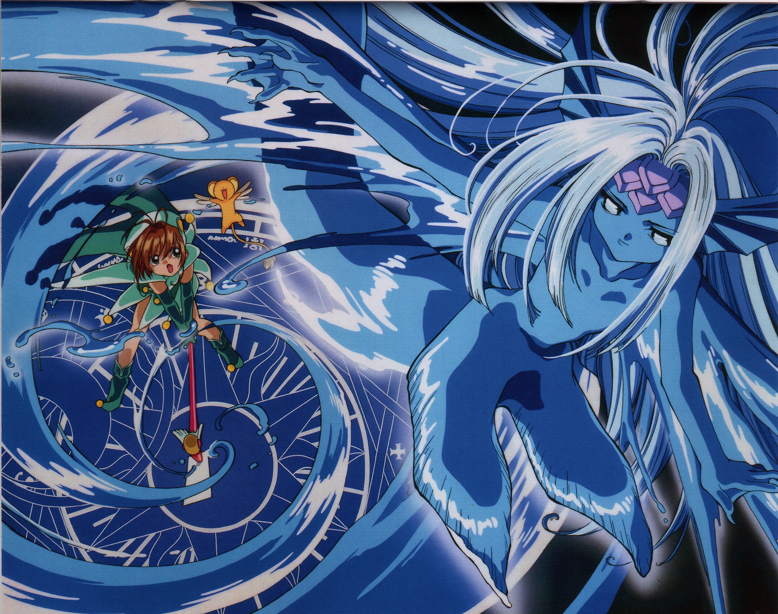 Sakura and Keroberos from Cardcaptor Sakura battling a water spirit HD Wallpaper