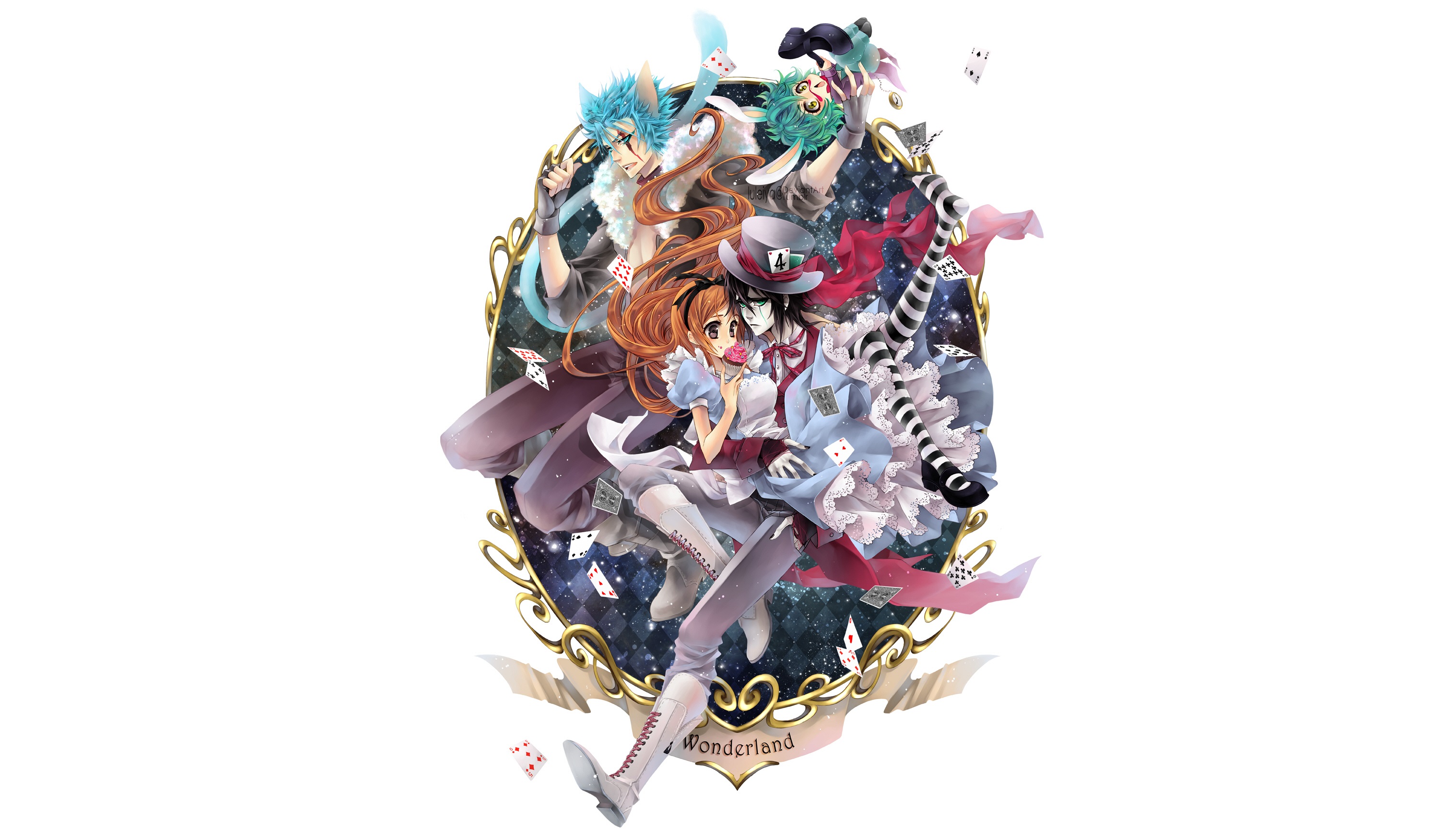 Alice in Wonderland characters in a mirror frame HD Wallpaper