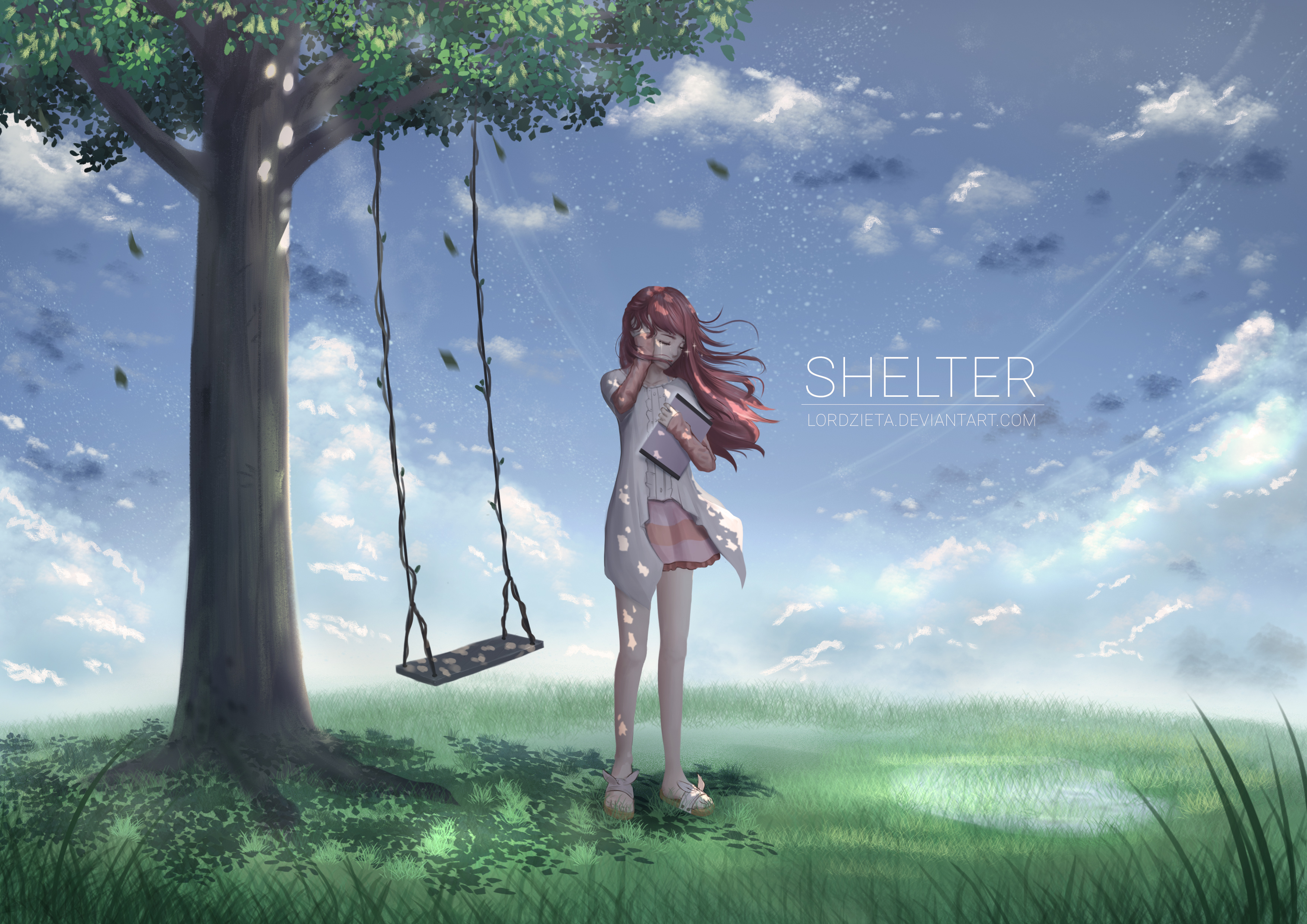 Rin from Shelter standing by a tree with a swing HD Wallpaper