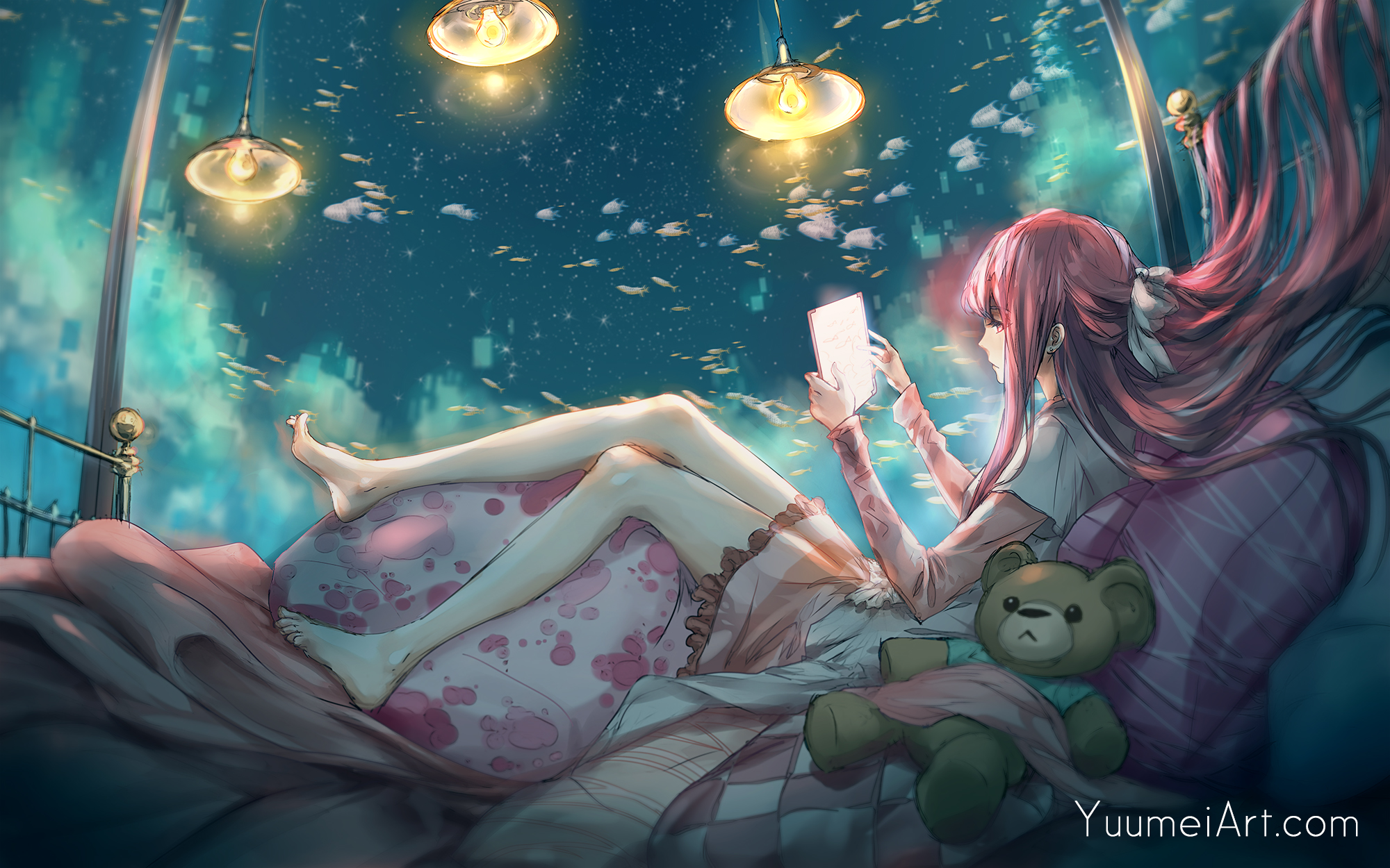Rin from Shelter reading a tablet in bed HD Wallpaper