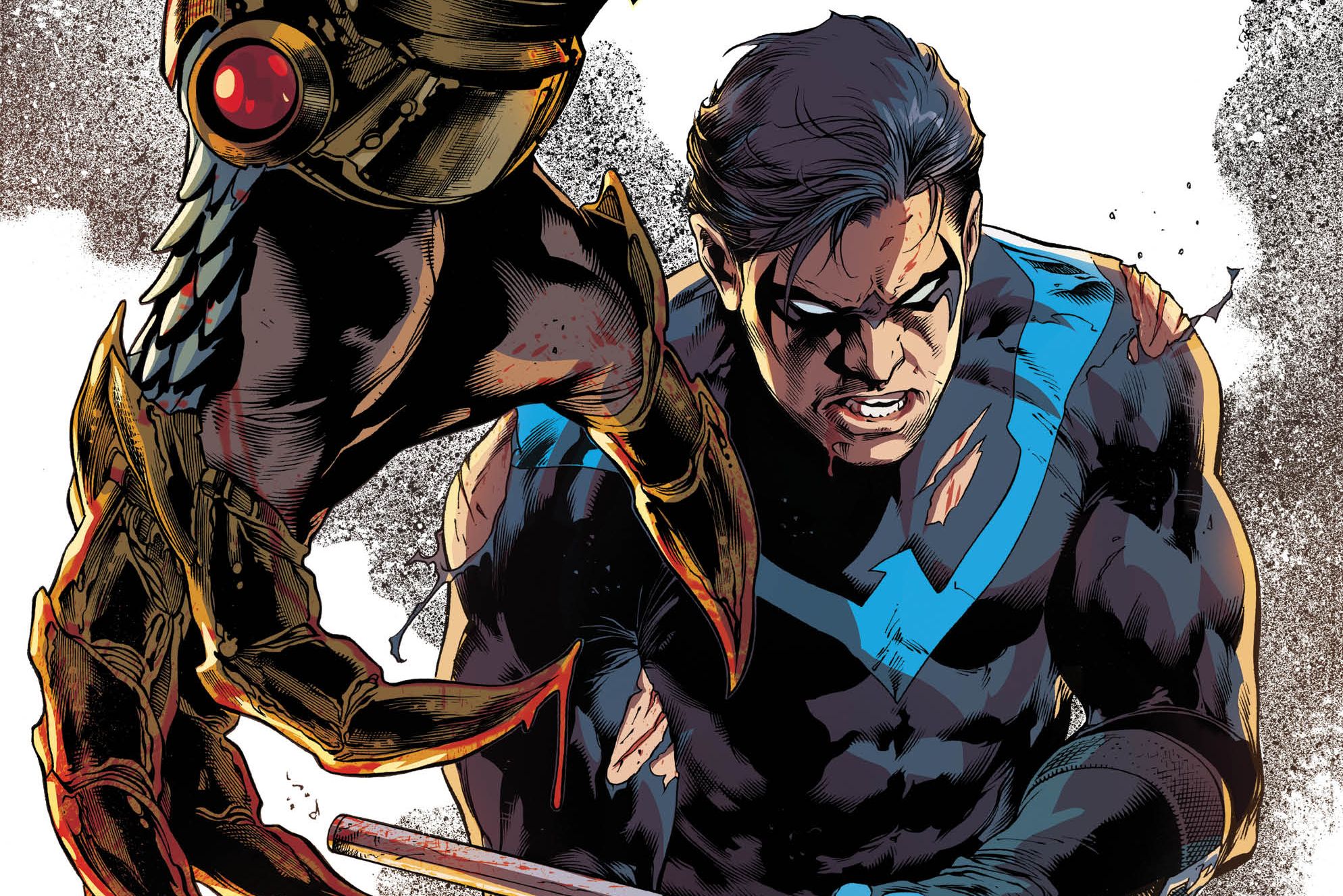 Nightwing fighting a robotic enemy HD Wallpaper