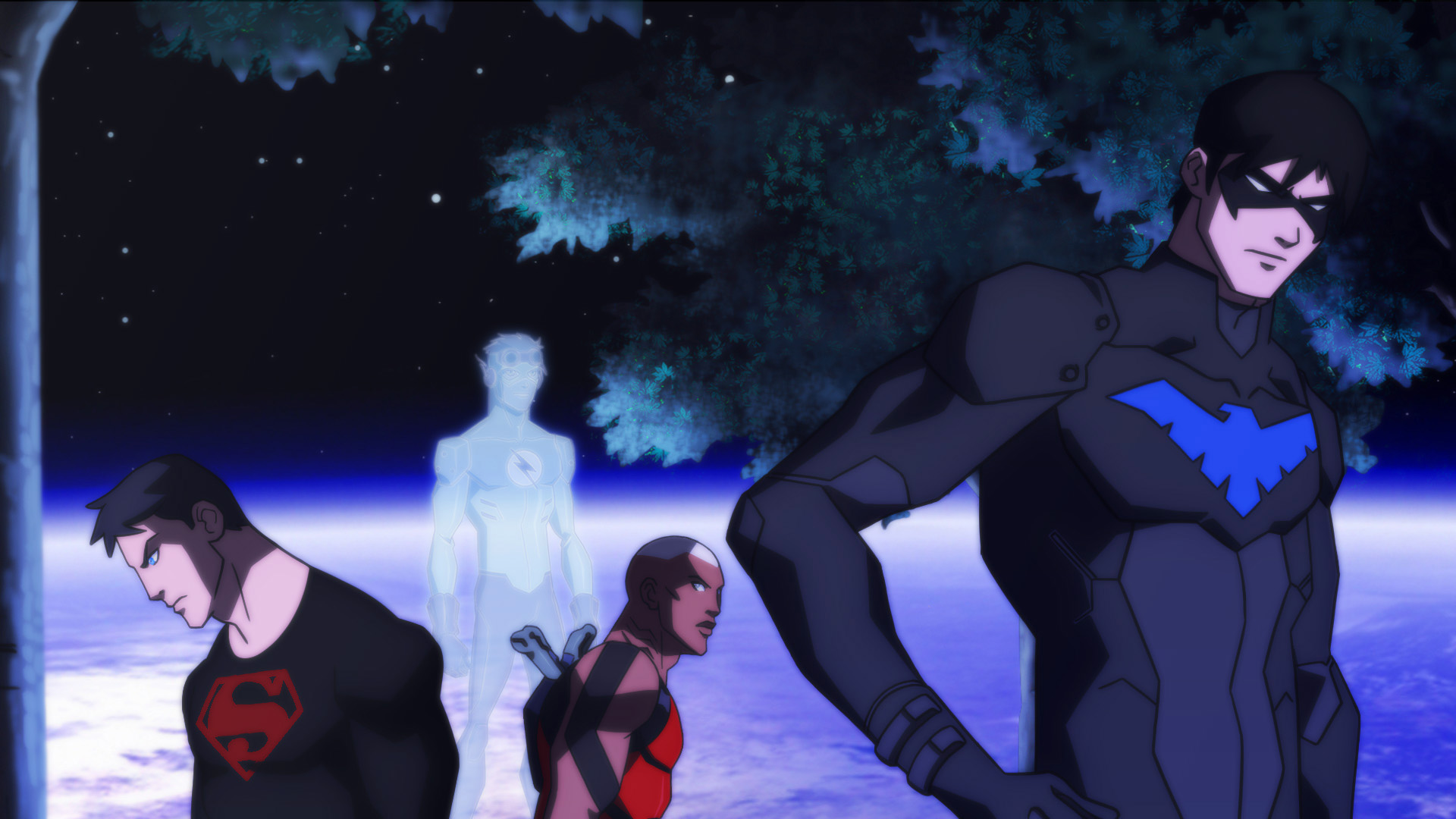 Nightwing and other heroes on a planet HD Wallpaper