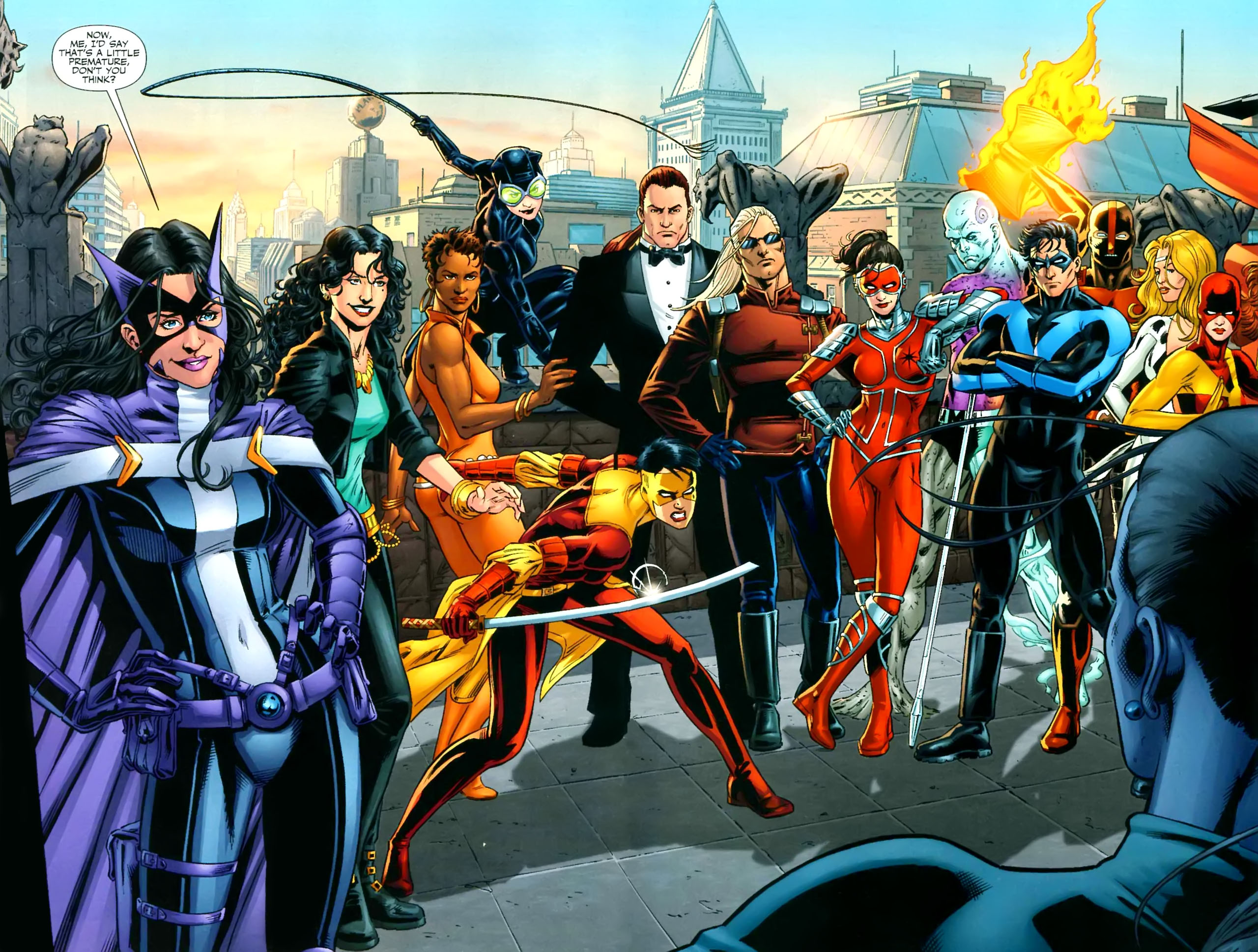 DC Comics characters including Nightwing and Huntress HD Wallpaper