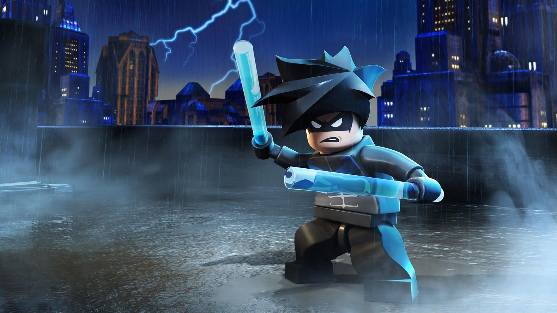 Nightwing from Lego Batman holding glowing batons HD Wallpaper