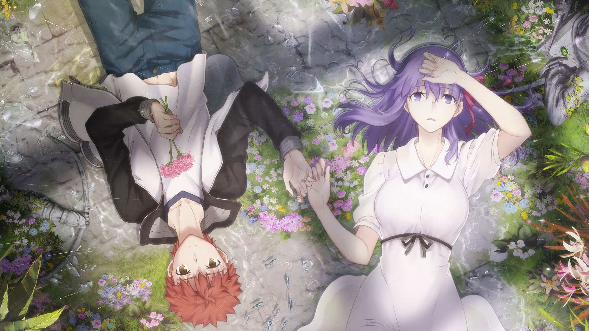 Sakura Matou and Shirou Emiya lying down HD Wallpaper
