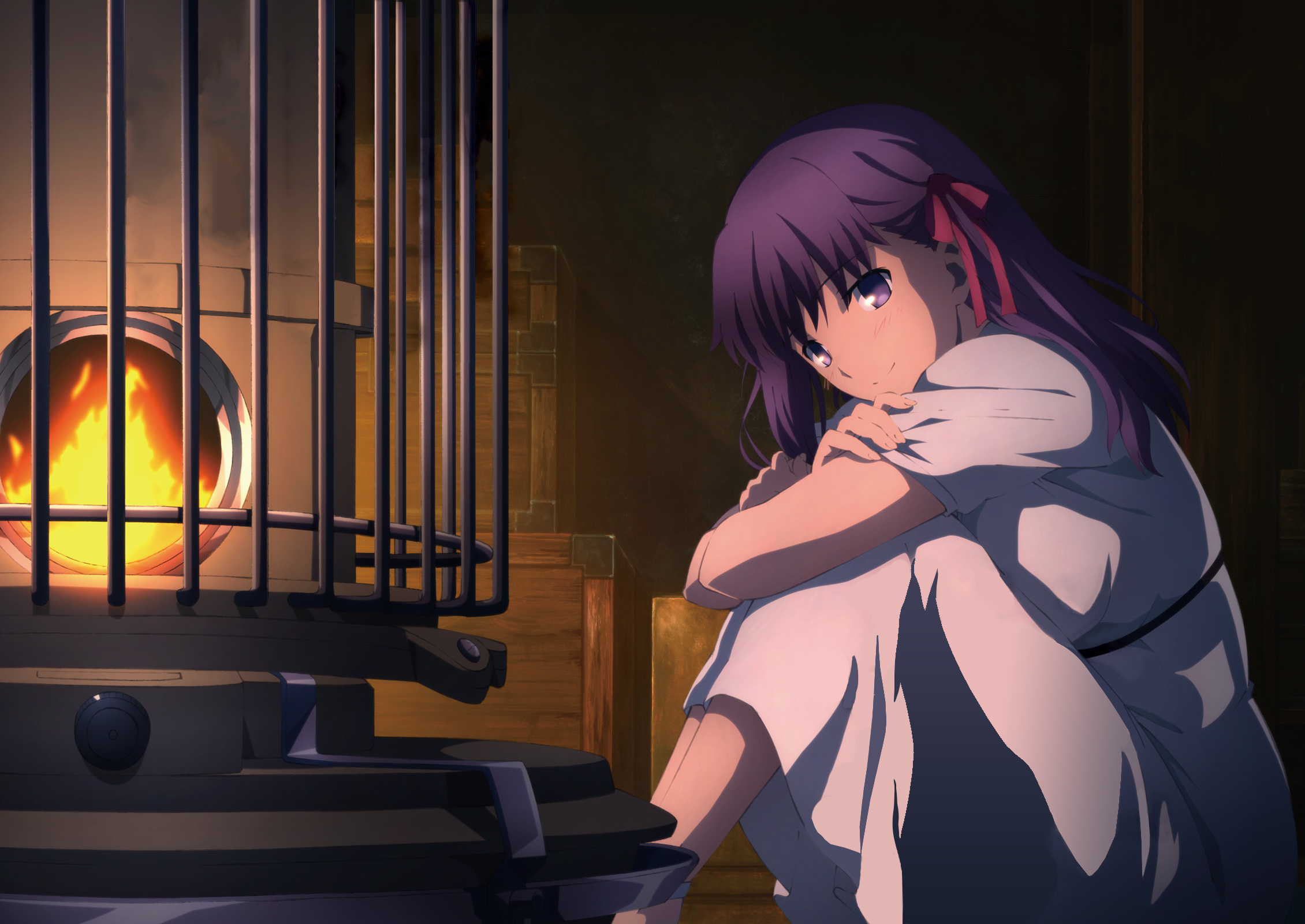 Sakura Matou by a heater HD Wallpaper