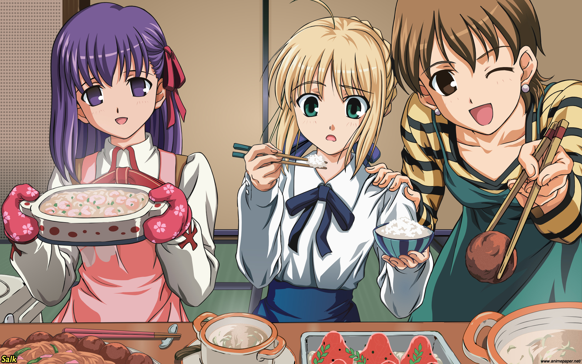 Sakura Matou and two friends cooking HD Wallpaper