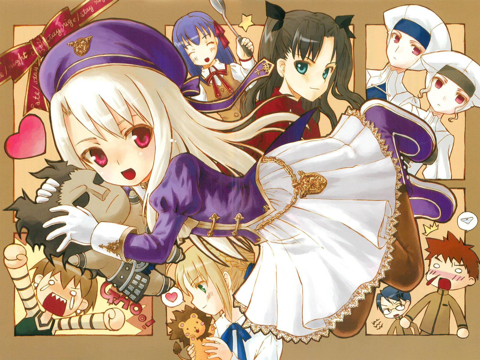 Illyasviel von Einzbern, Sakura Matou, Rin Tohsaka, Saber, and others HD Wallpaper