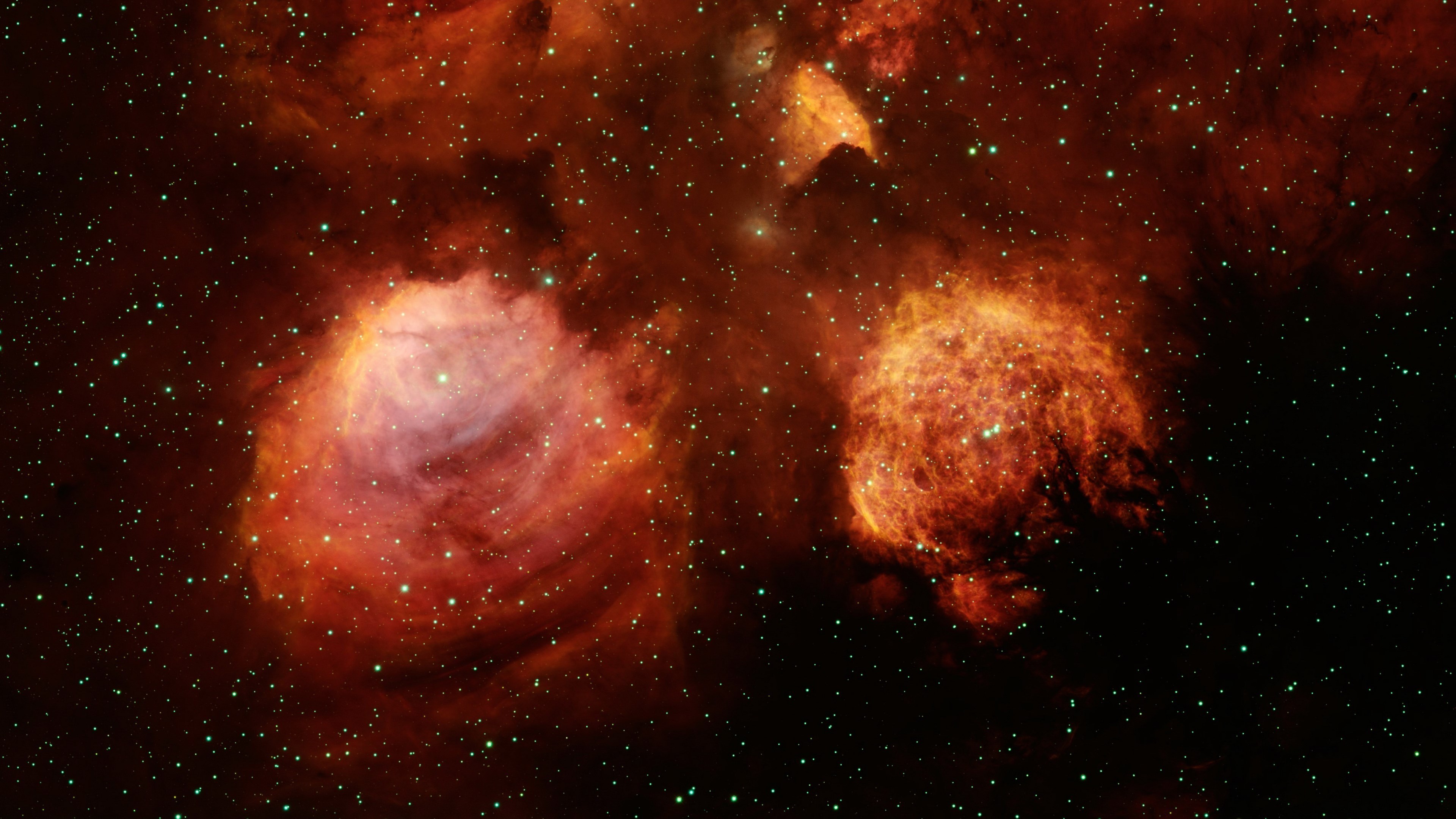 Two glowing nebulae with stars in deep space HD Wallpaper