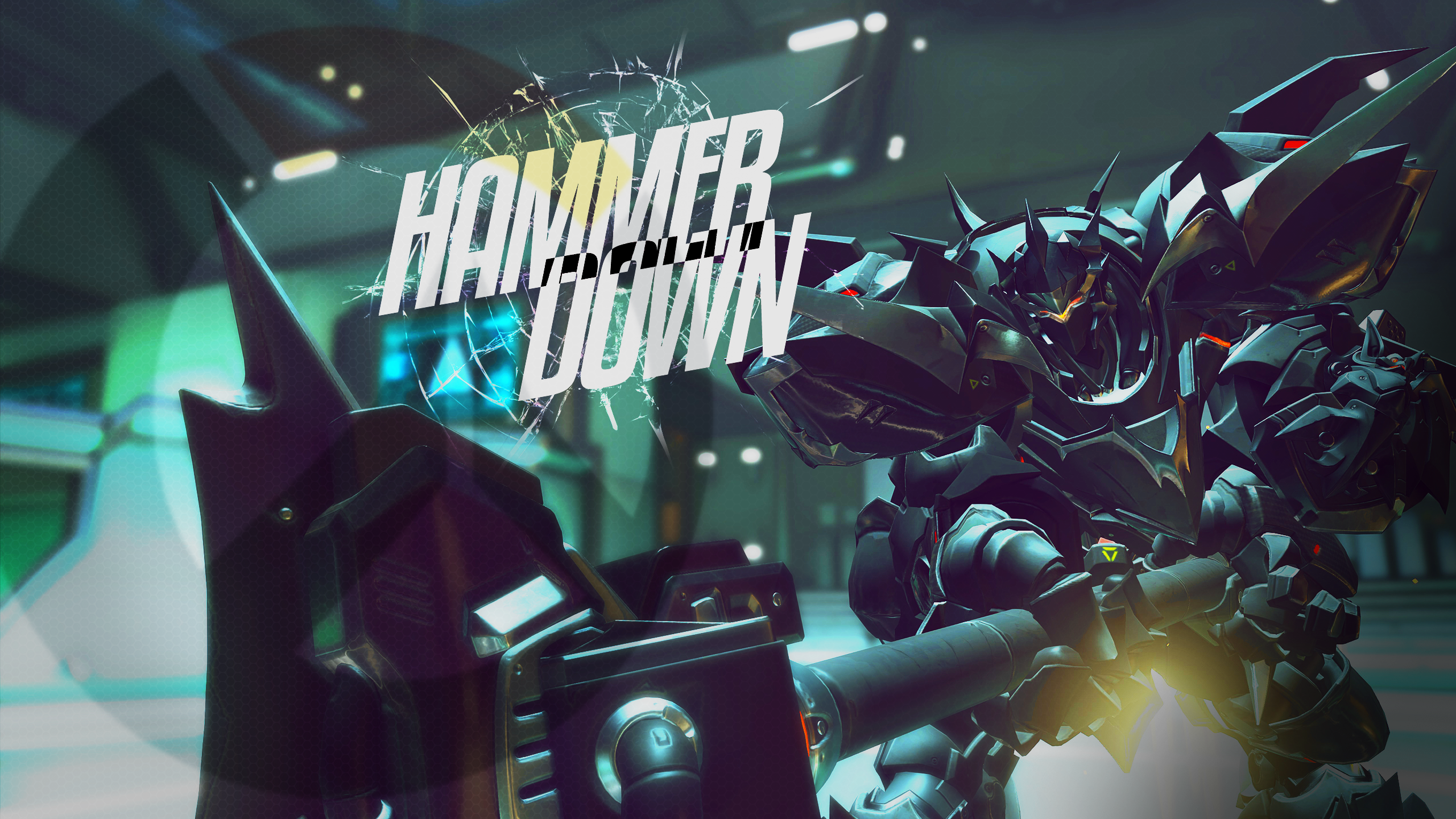Reinhardt from Overwatch with Hammer Down text HD Wallpaper