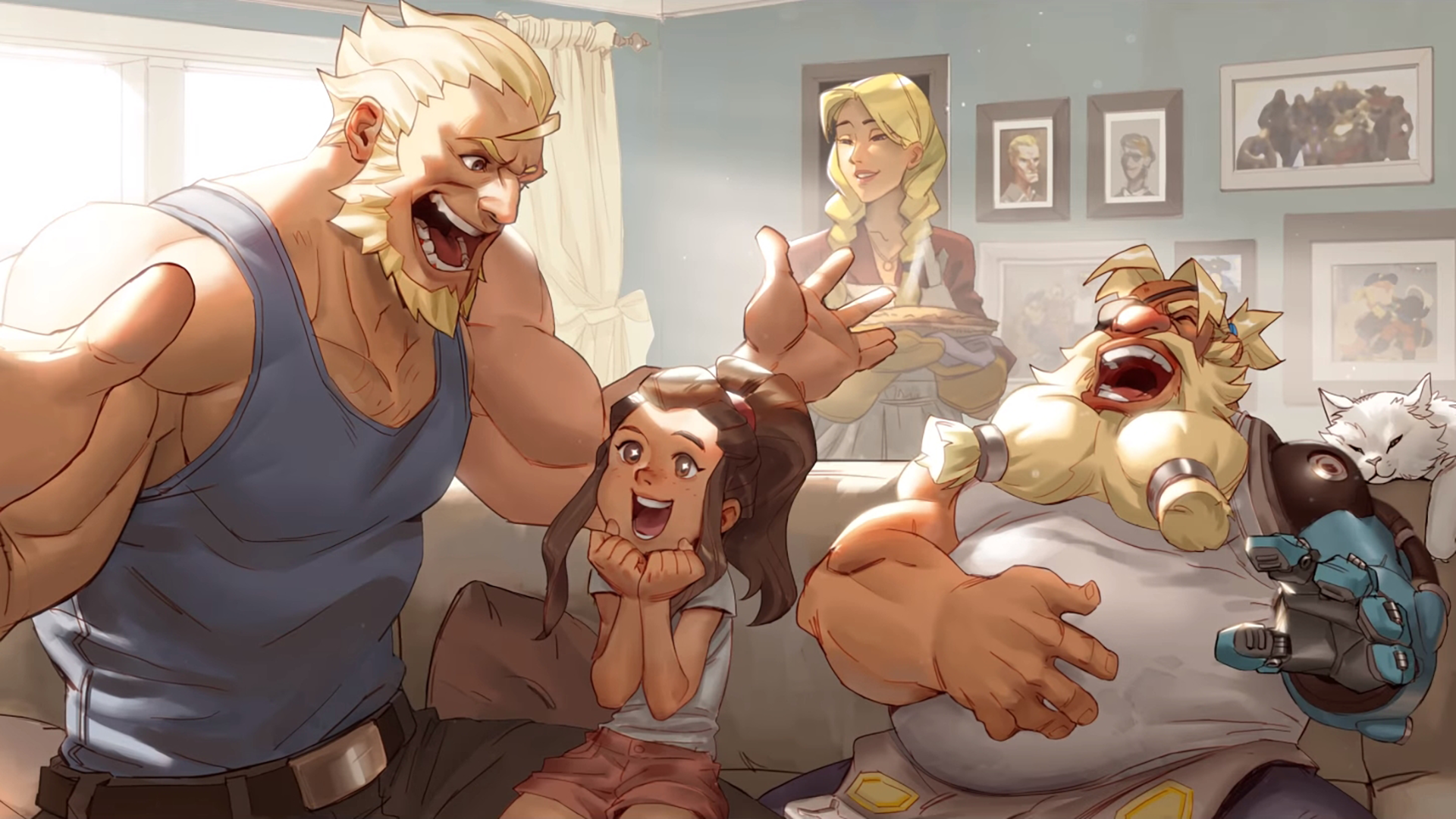 Reinhardt and family in a living room HD Wallpaper