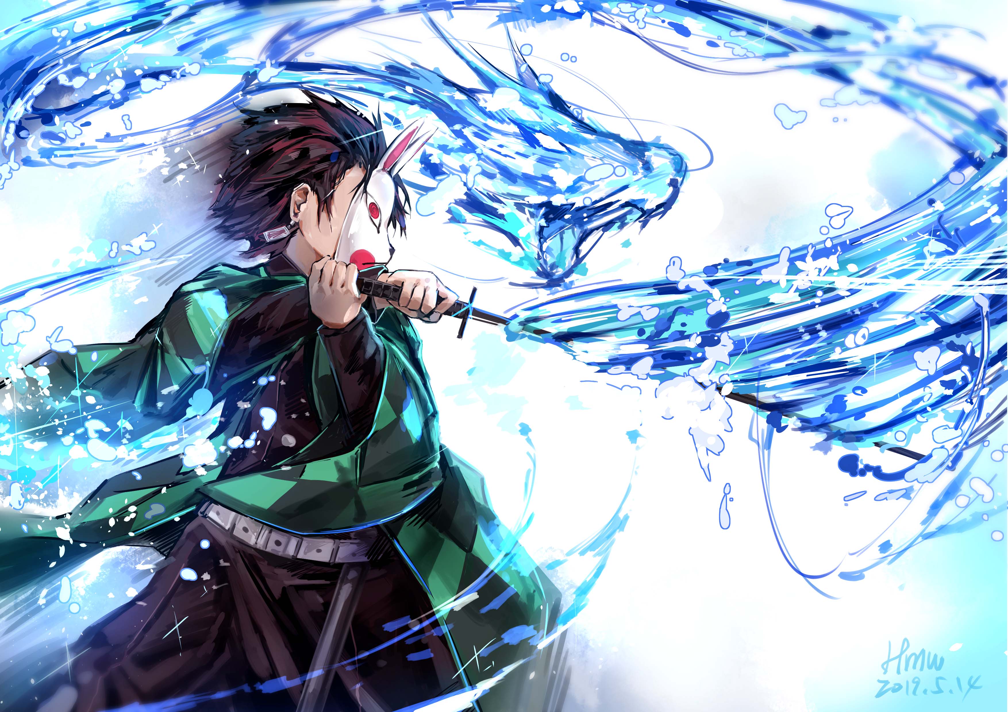 Tanjirou Kamado from Demon Slayer with water dragon HD Wallpaper