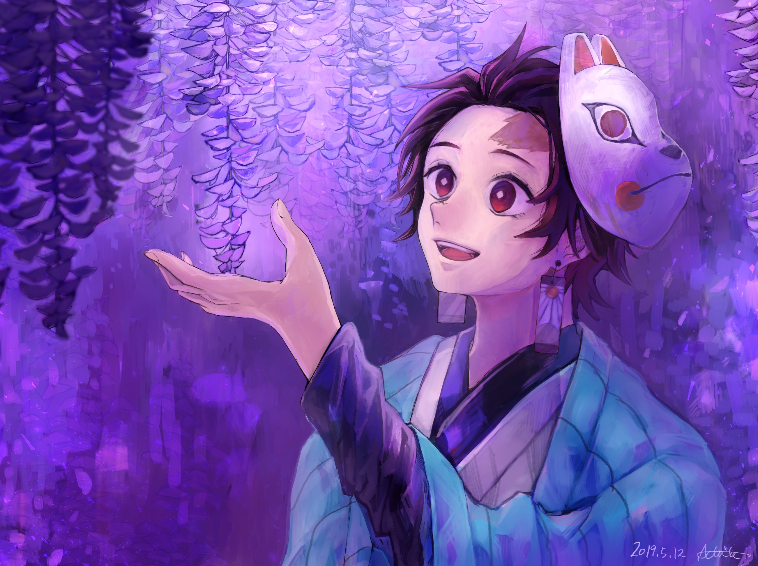 Tanjirou Kamado from Demon Slayer with wisteria HD Wallpaper