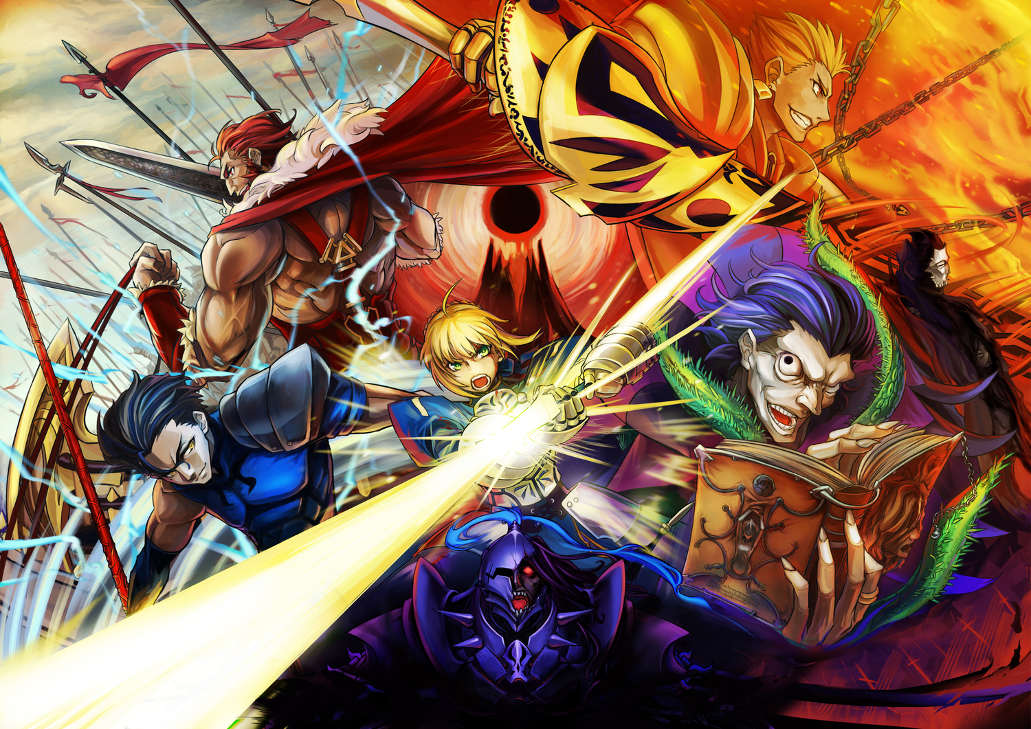 Servants from Fate/stay night in battle HD Wallpaper