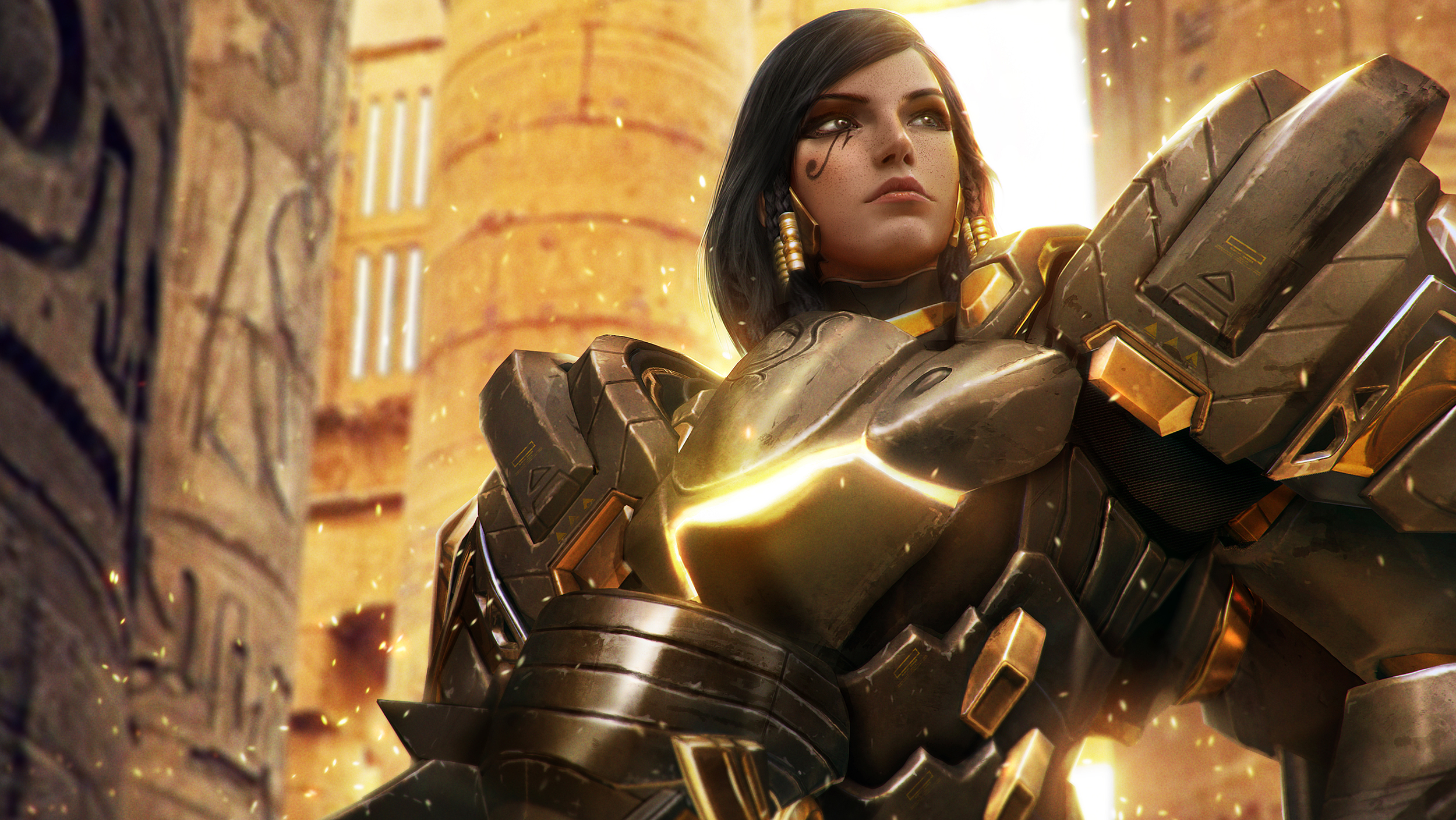 Pharah from Overwatch in Egyptian-themed armor HD Wallpaper