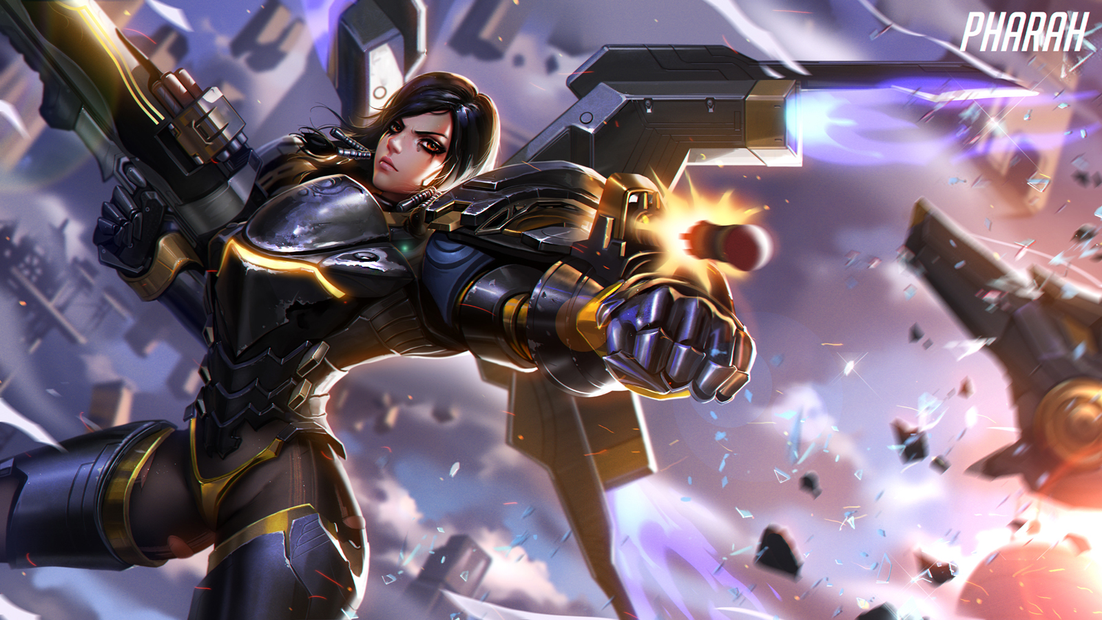 Pharah from Overwatch firing rocket launcher HD Wallpaper