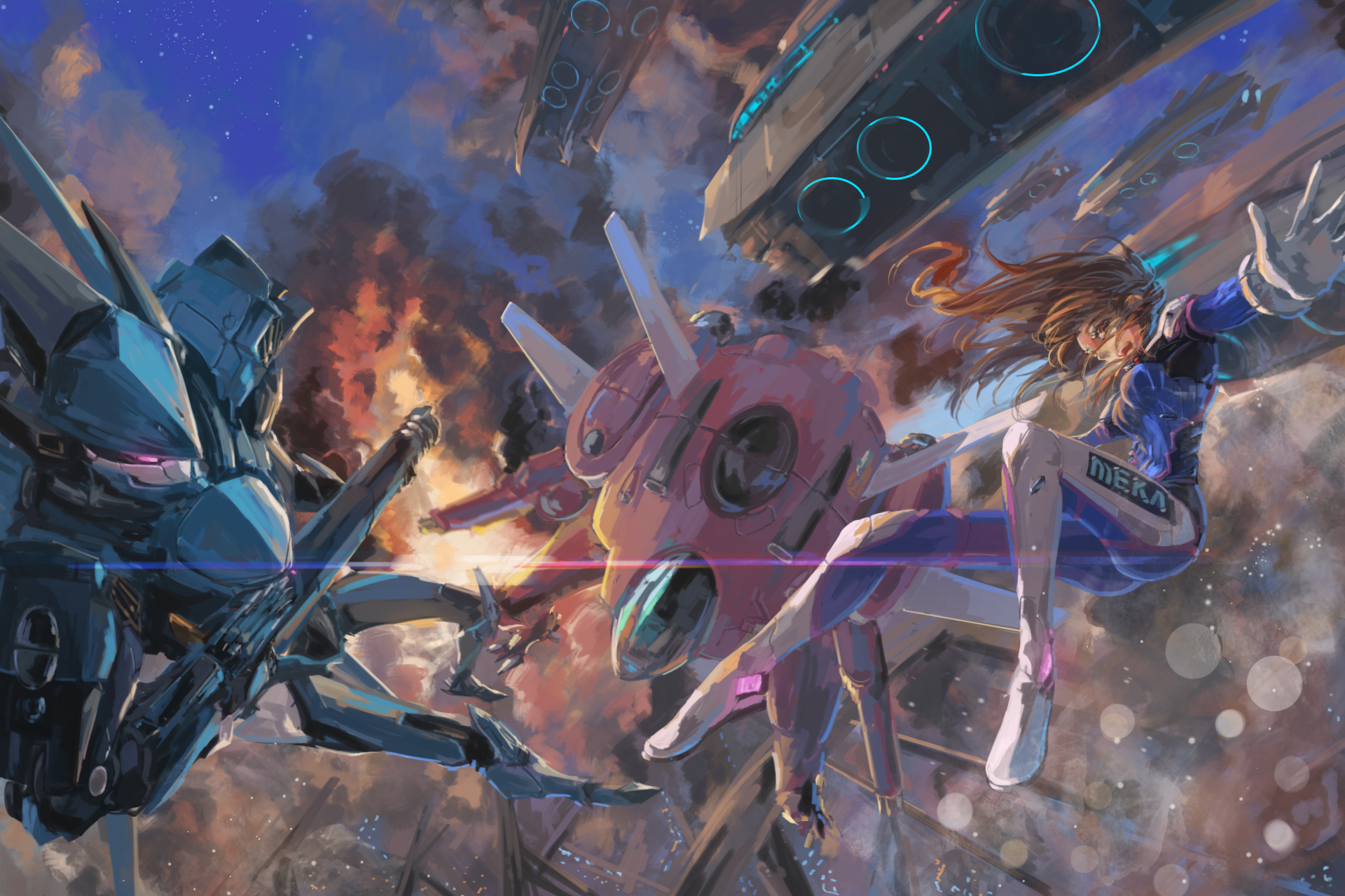 D.Va from Overwatch in a mech battle HD Wallpaper