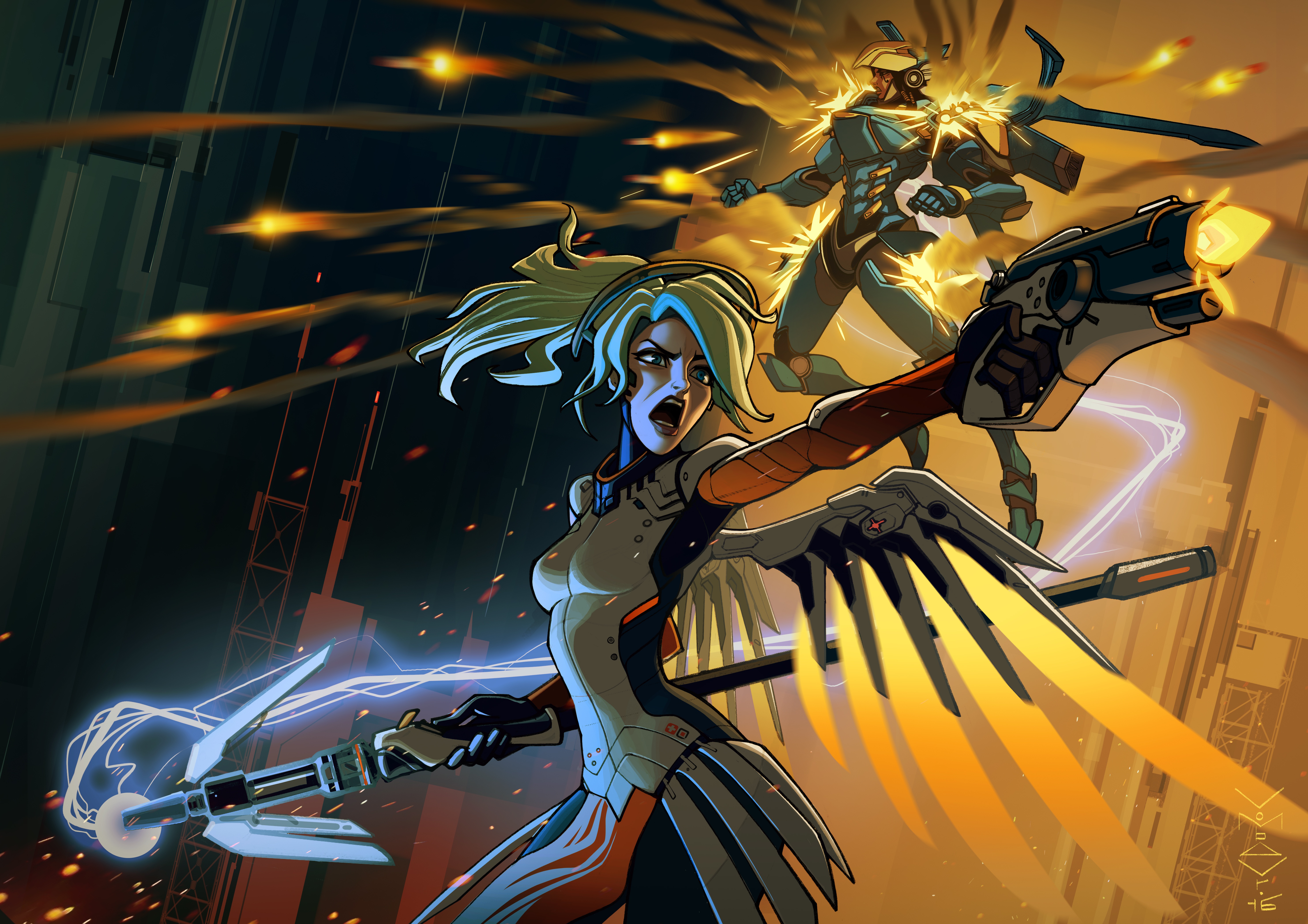 Mercy and Pharah from Overwatch HD Wallpaper