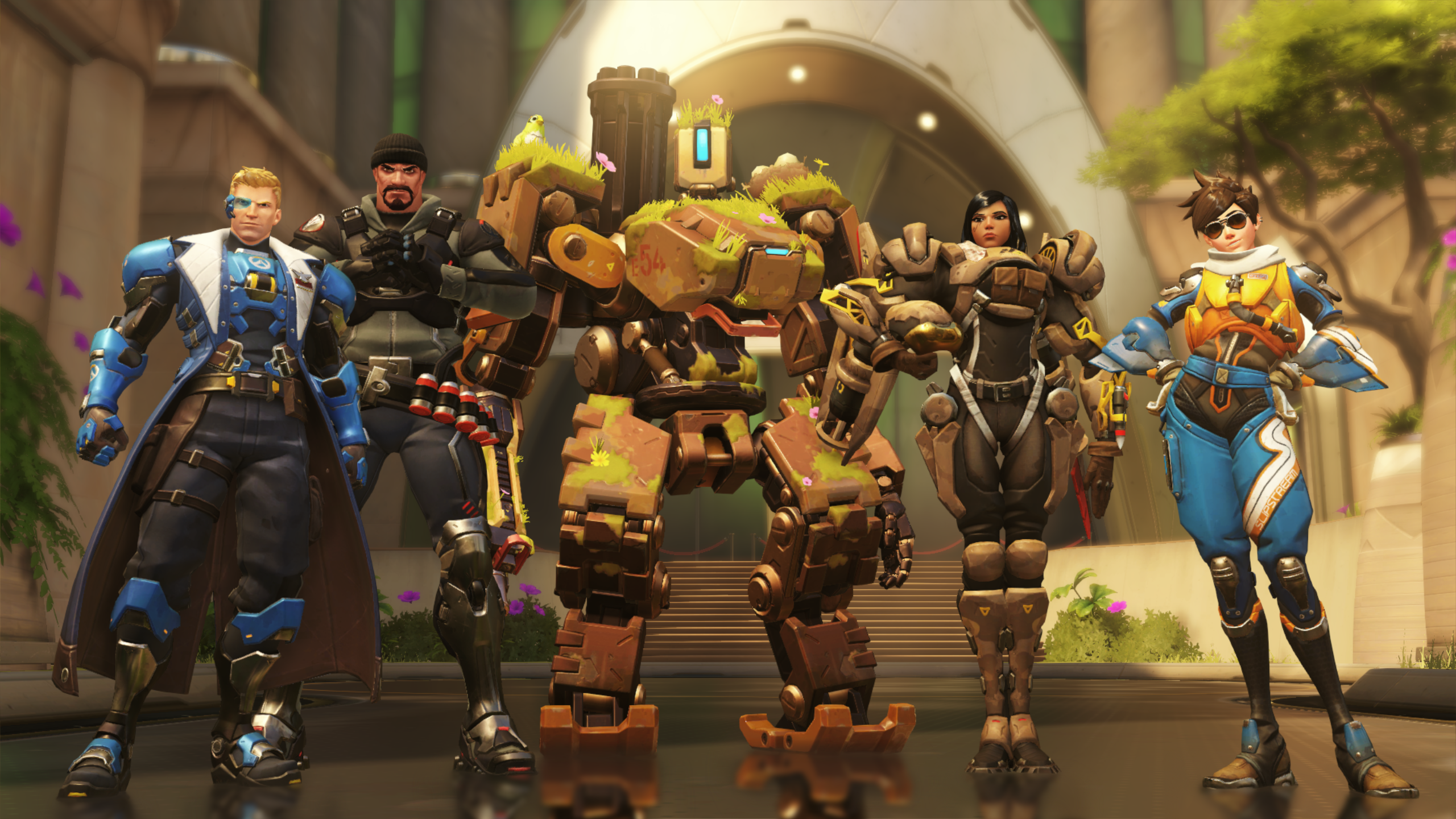 Overwatch characters: Soldier: 76, Bastion, Pharah, and Symmetra HD Wallpaper