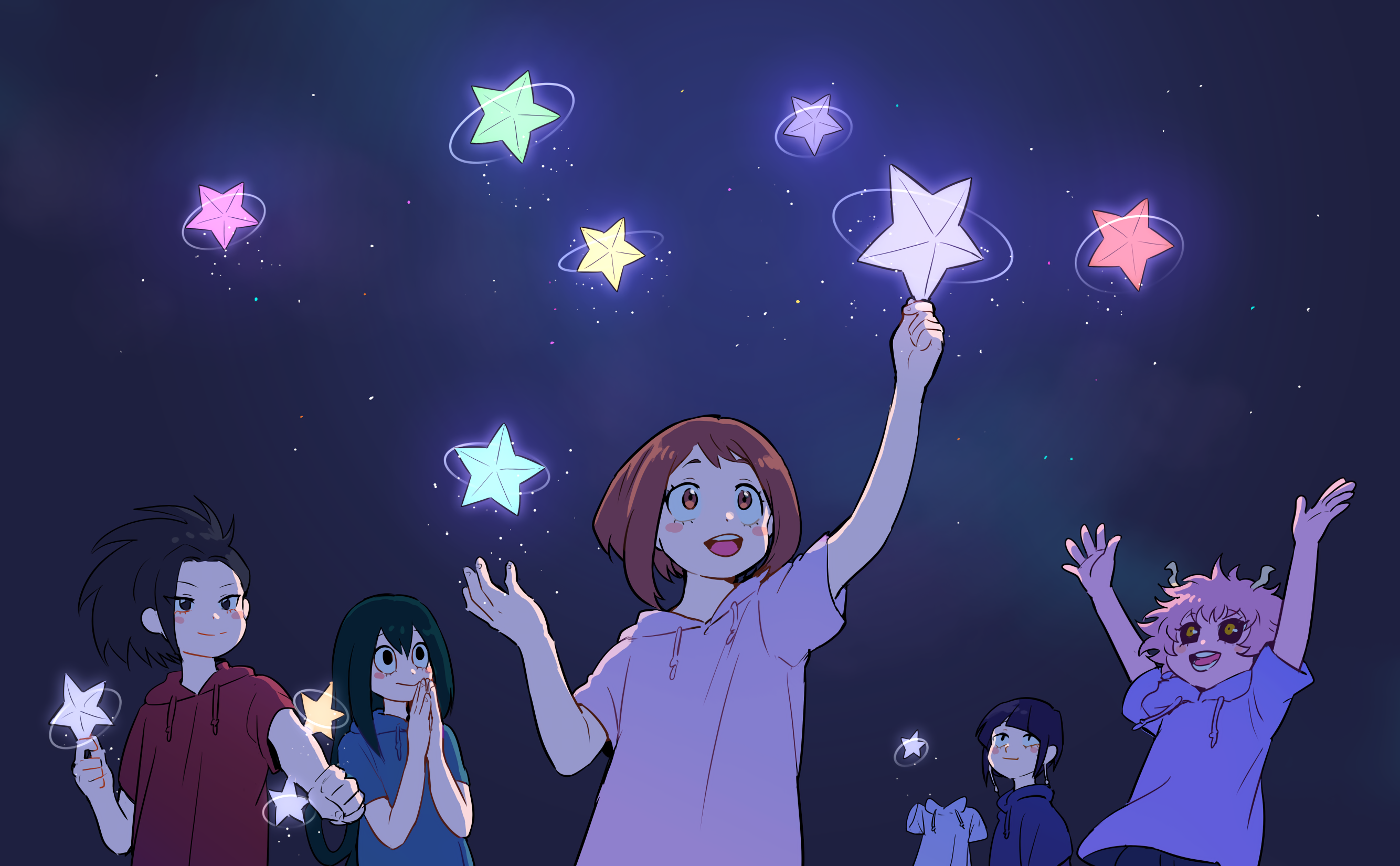 Momo Yaoyorozu Reaching for Glowing Stars at Night HD Wallpaper