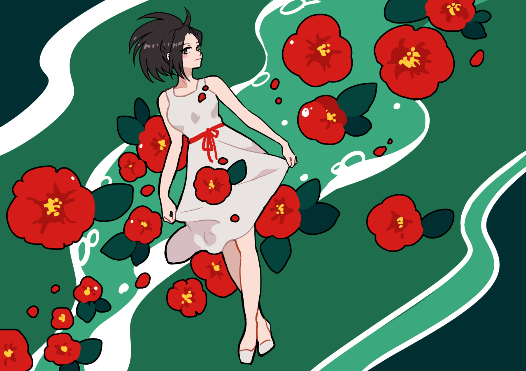 Momo Yaoyorozu from My Hero Academia with camellias HD Wallpaper