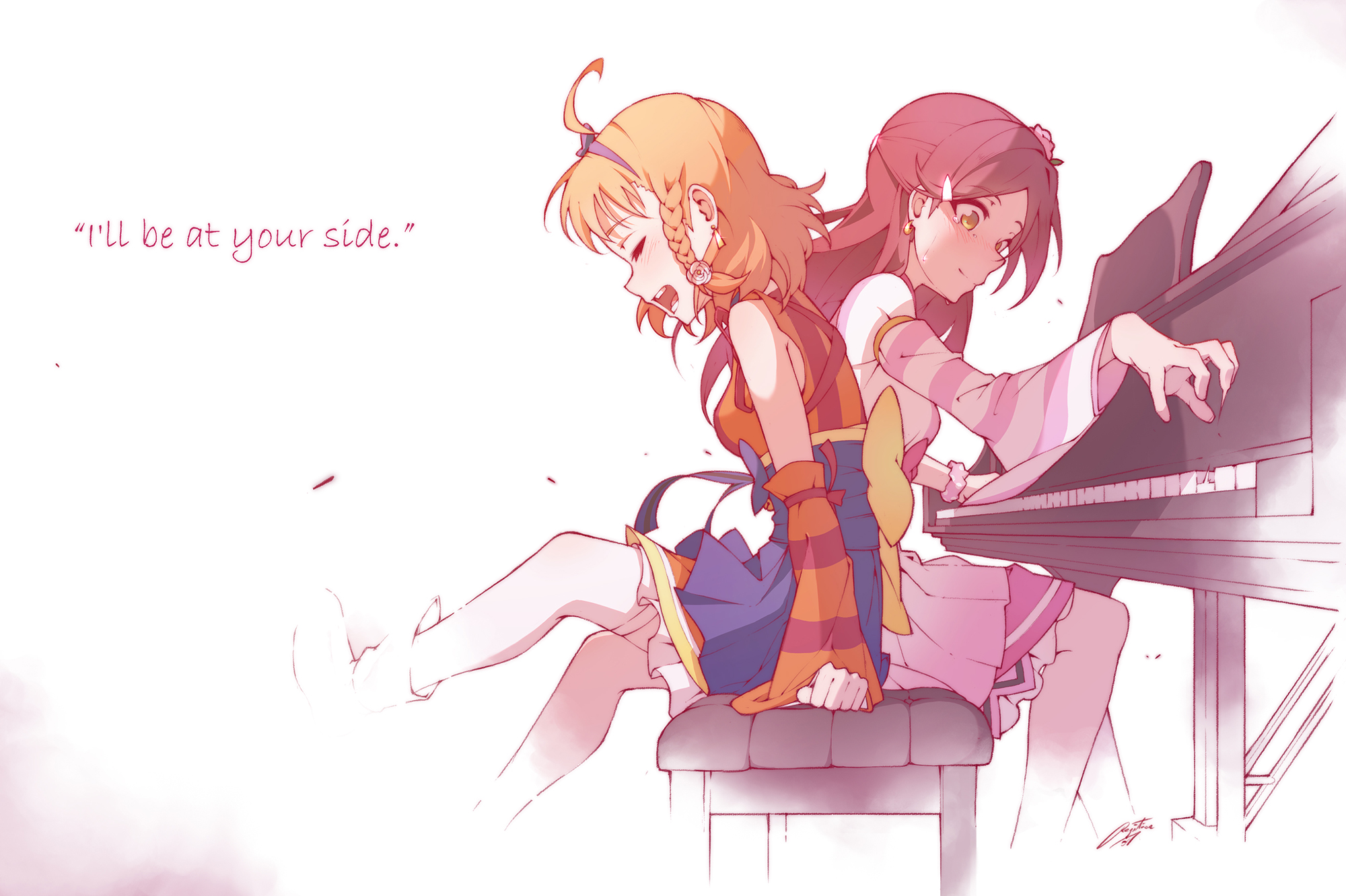 Two girls playing a piano HD Wallpaper