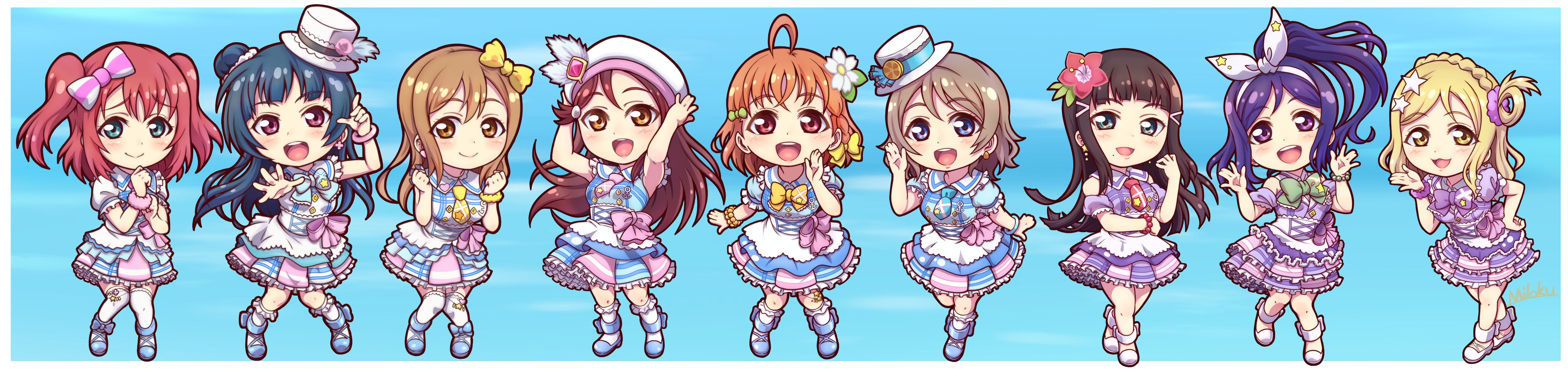 Chibi characters from Love Live! Sunshine!! HD Wallpaper