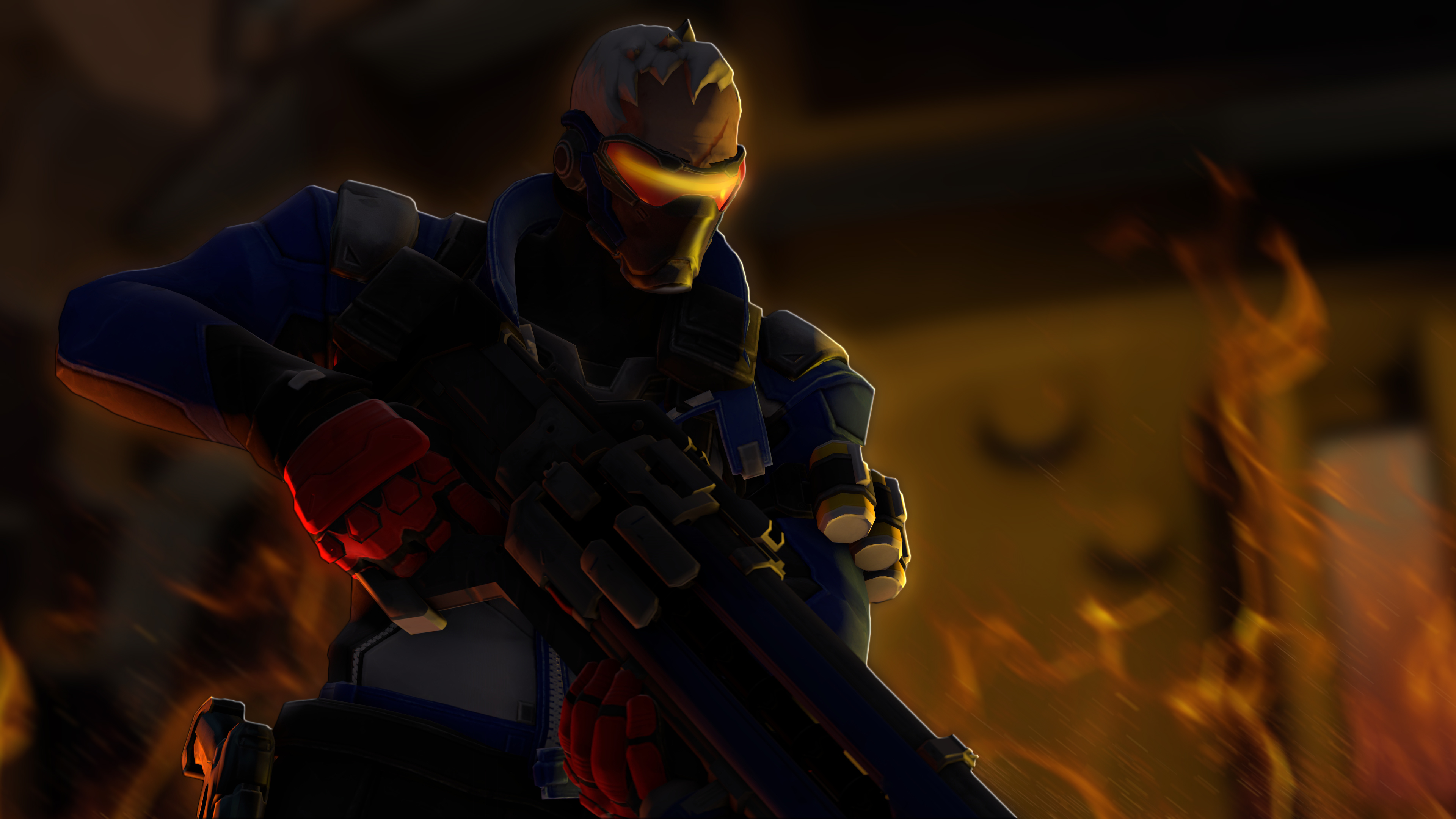Soldier: 76 from Overwatch in front of fire HD Wallpaper