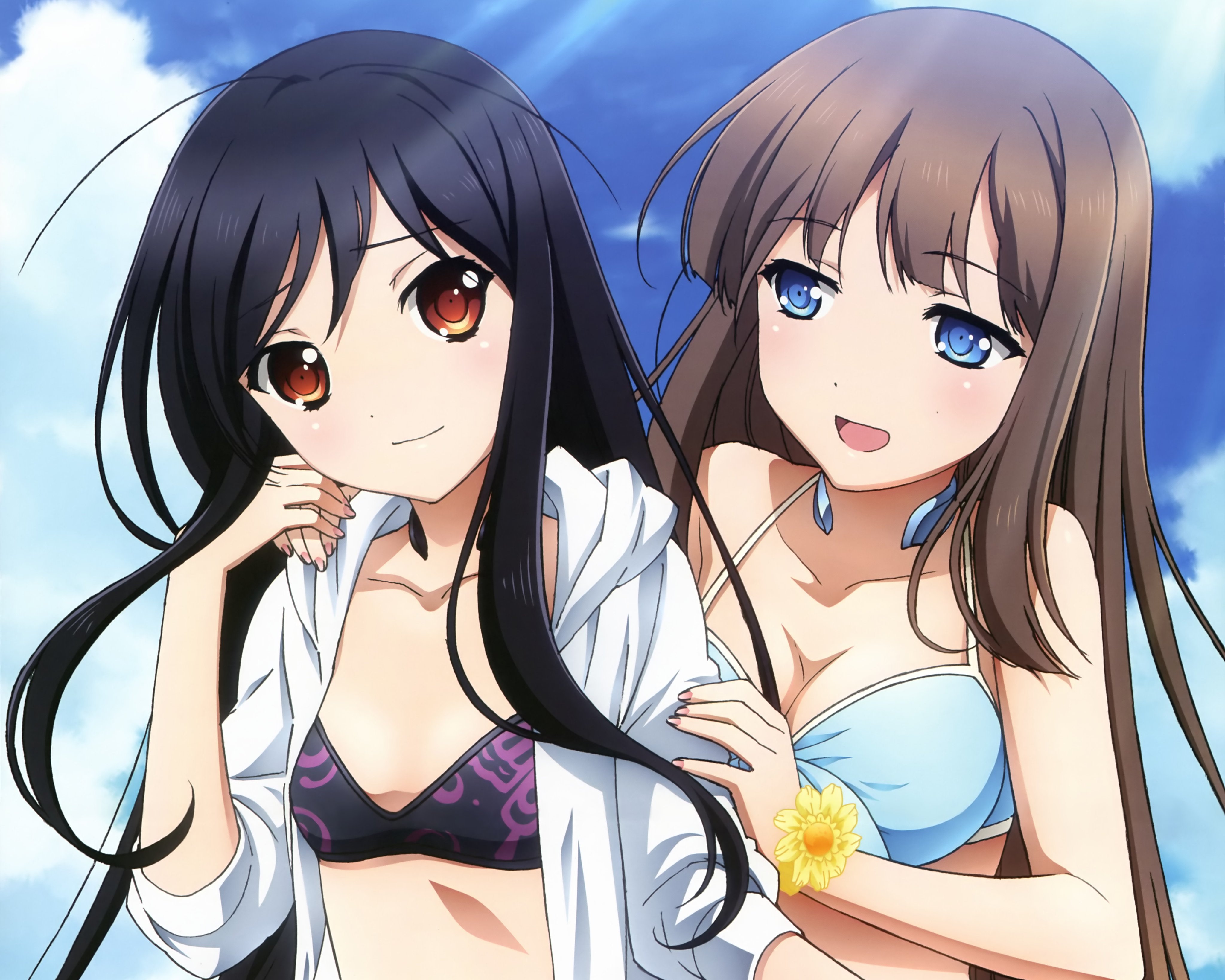 Two anime girls in swimsuits at the beach HD Wallpaper