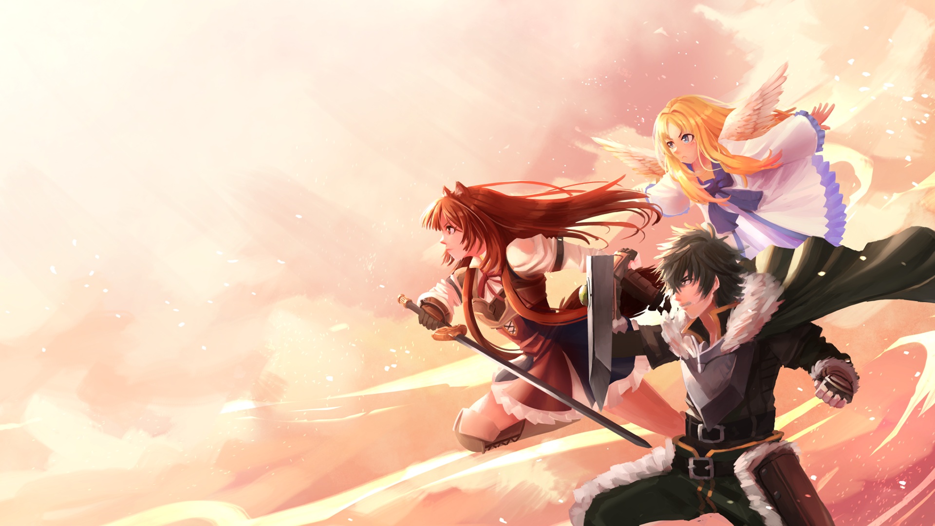 Raphtalia, Filo, and Naofumi from The Rising of the Shield Hero HD Wallpaper