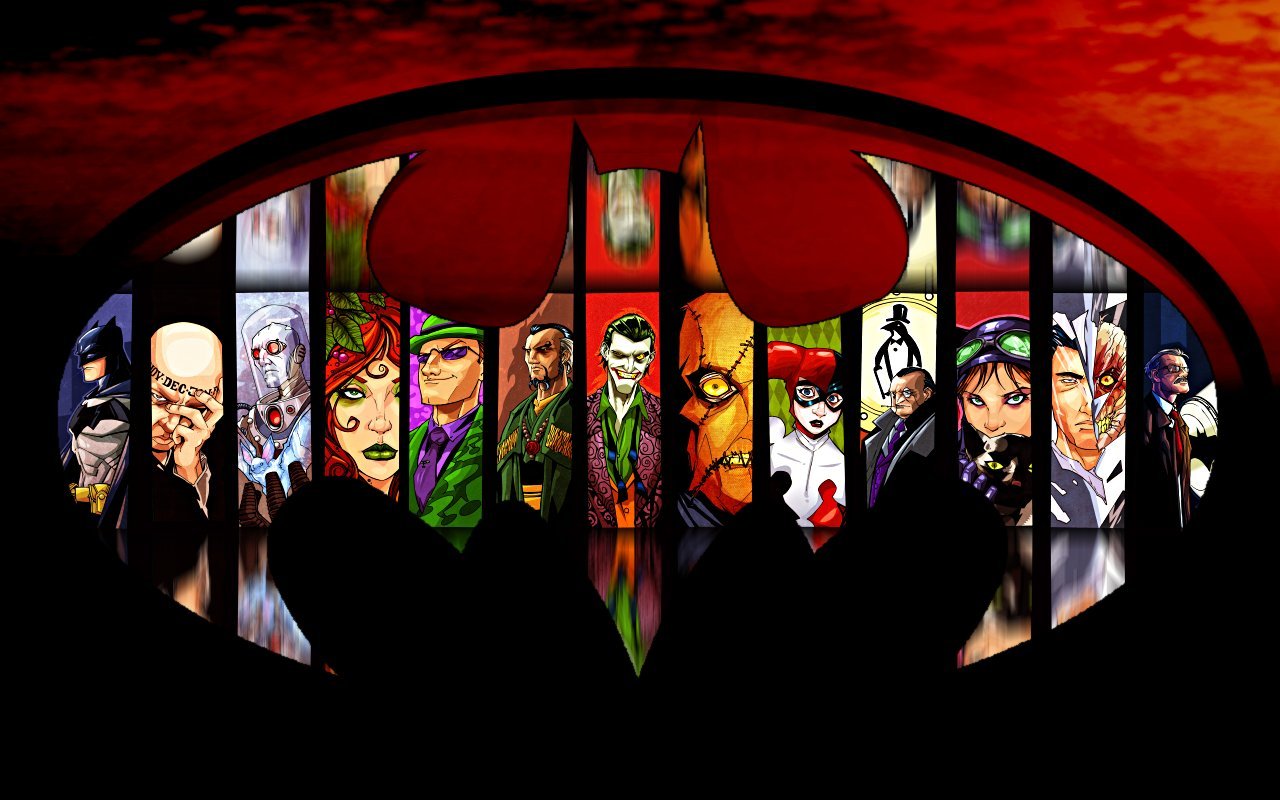 Batman villains lineup within Batman logo HD Wallpaper