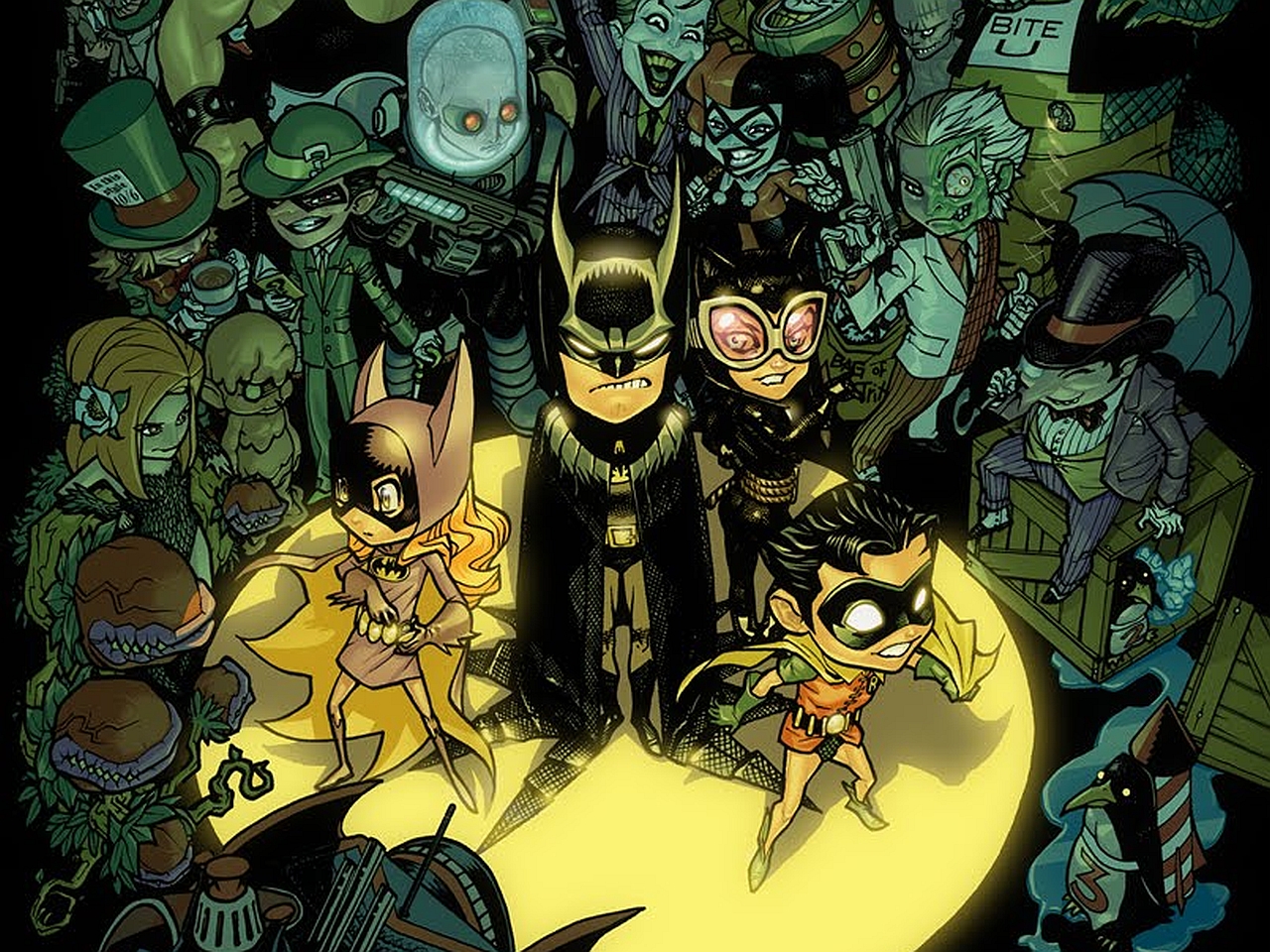 Batman characters in chibi style HD Wallpaper
