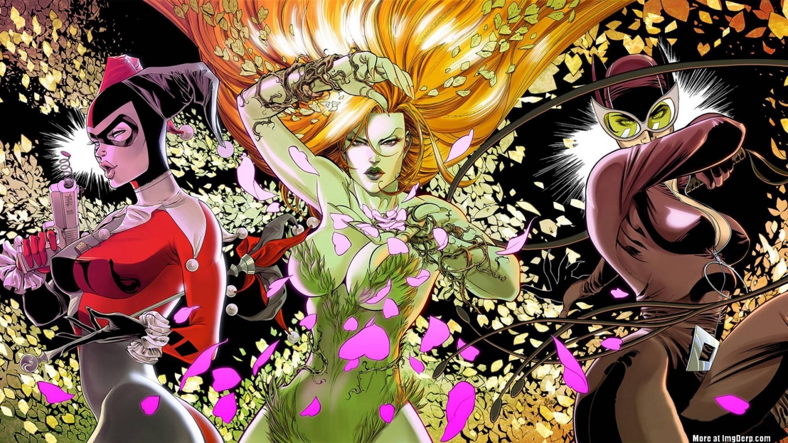 Harley Quinn, Poison Ivy, and Catwoman from DC Comics HD Wallpaper
