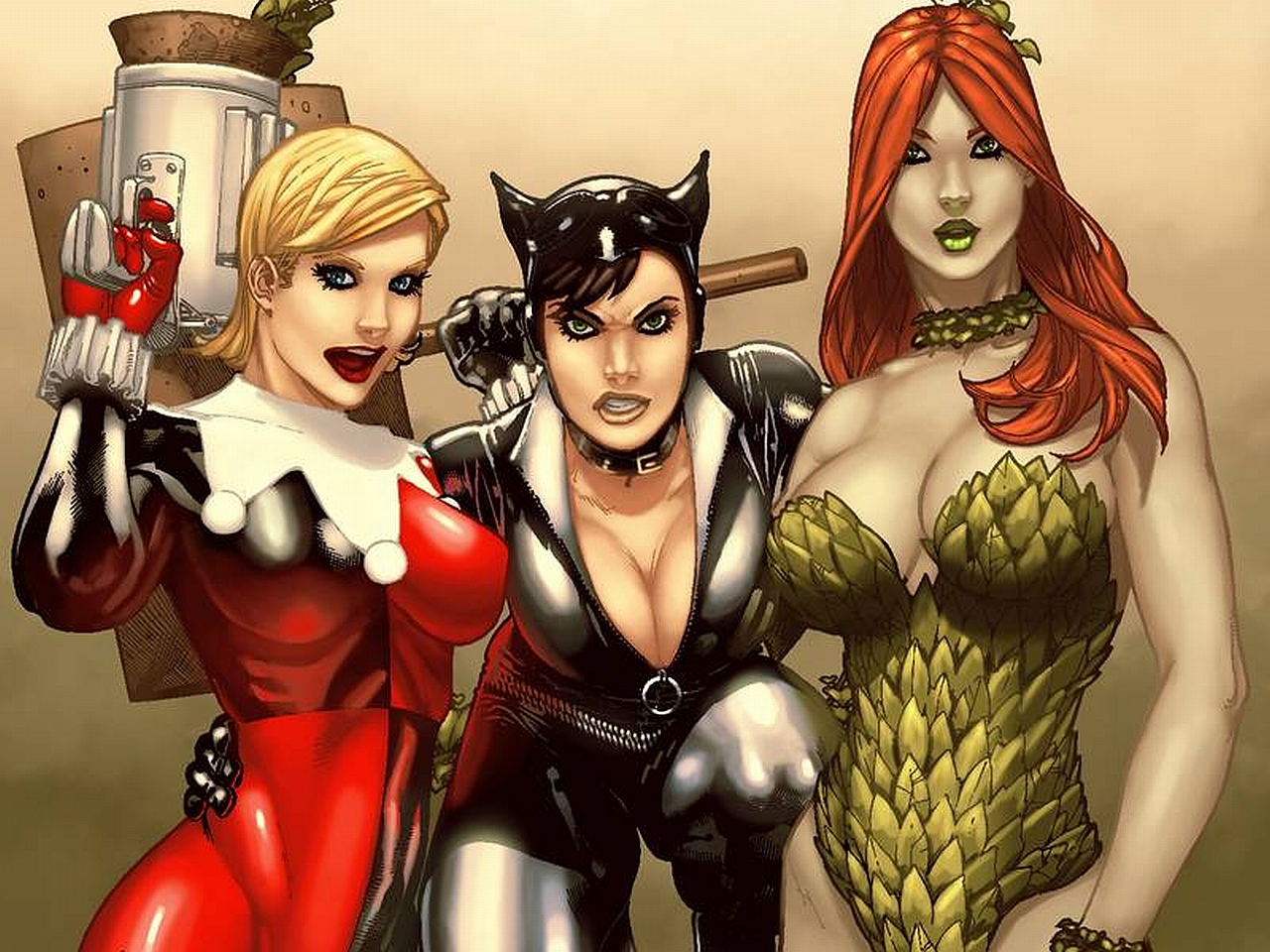 Harley Quinn, Catwoman, and Poison Ivy HD Wallpaper