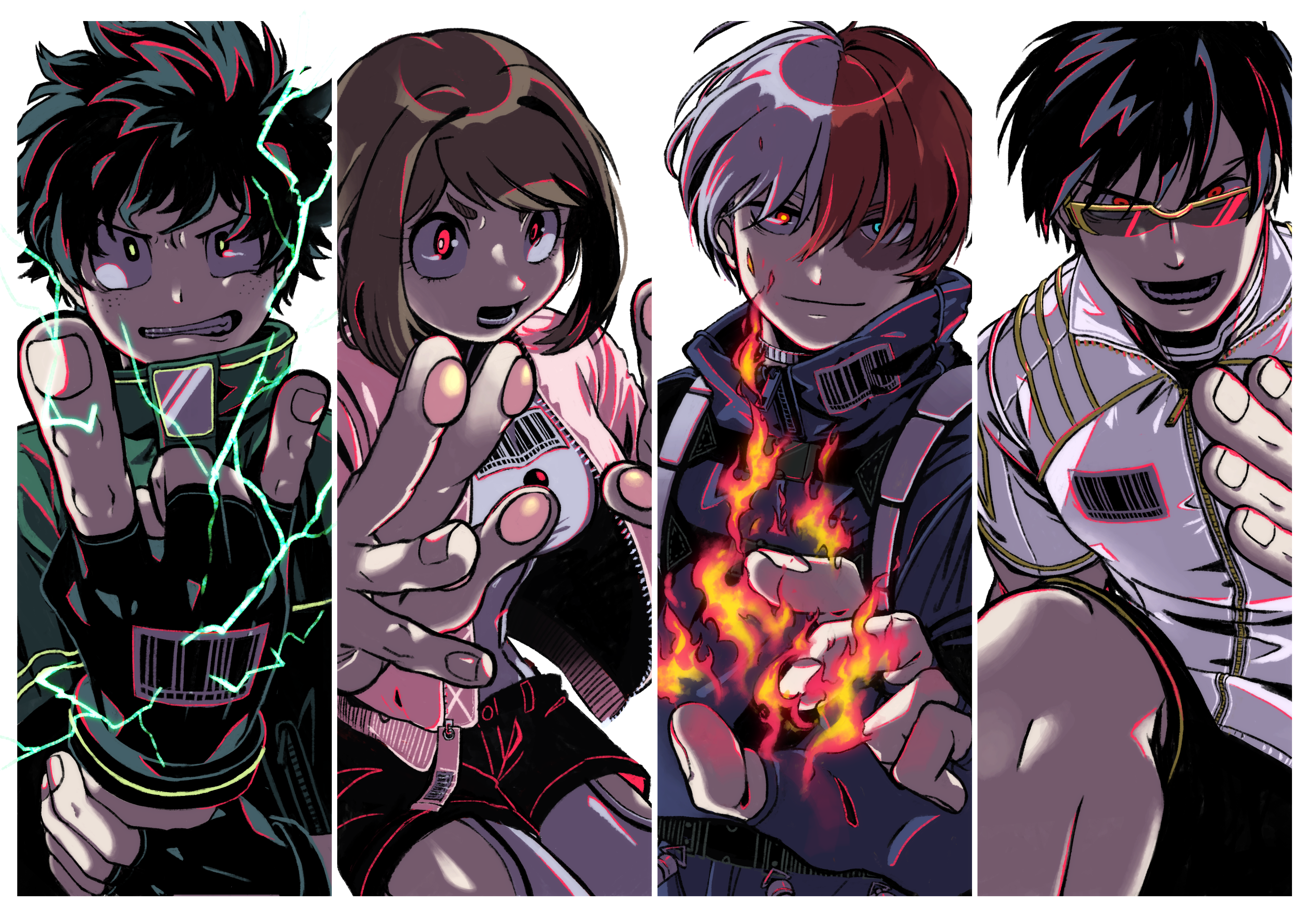 My Hero Academia characters Deku, Uraraka, Todoroki, and Iida HD Wallpaper