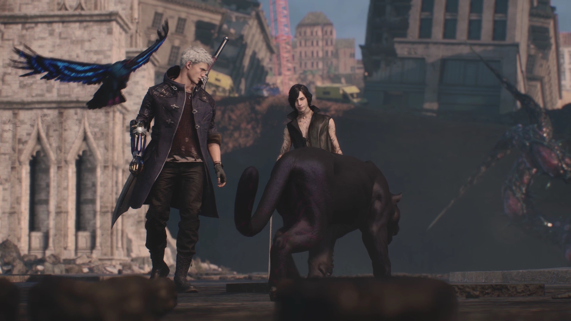 Nero and V from Devil May Cry 5 with familiars HD Wallpaper