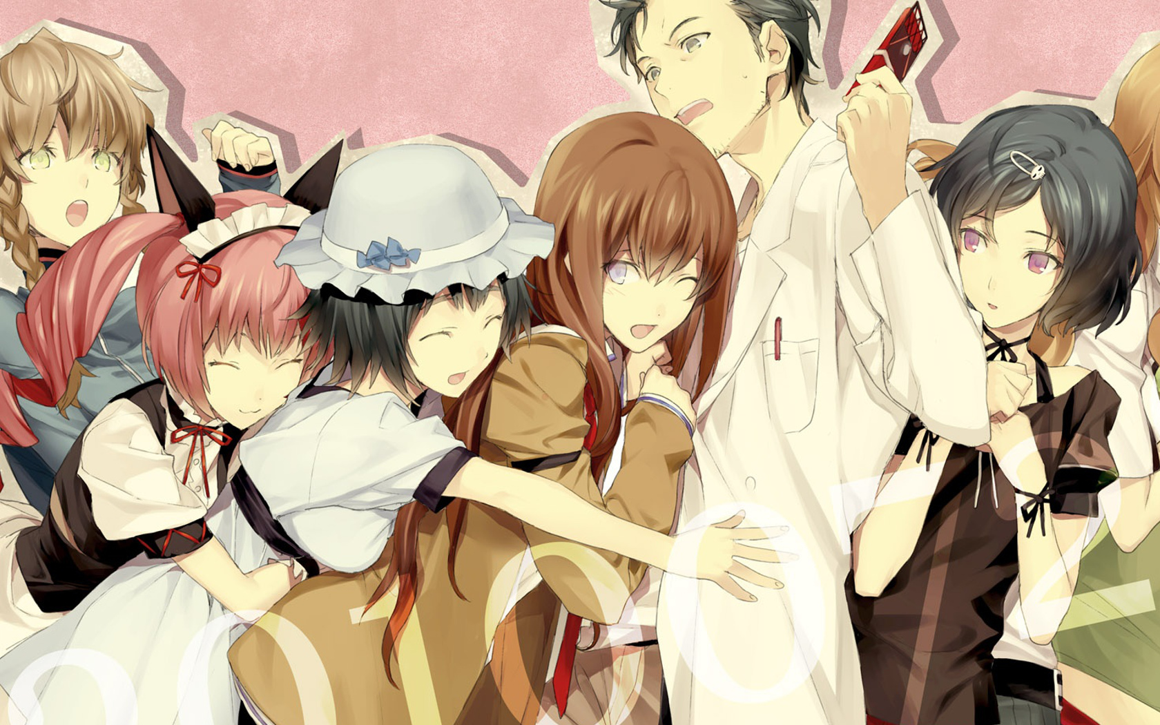 Steins;Gate characters group hug HD Wallpaper