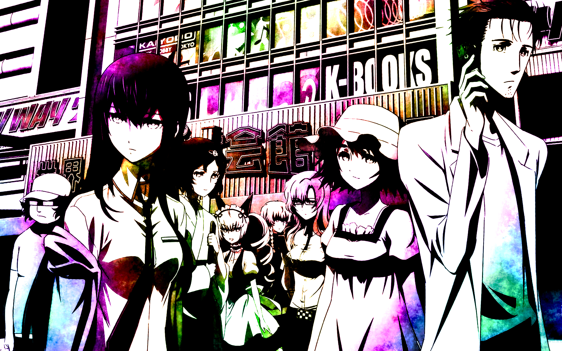 Steins;Gate characters in front of K-Books HD Wallpaper