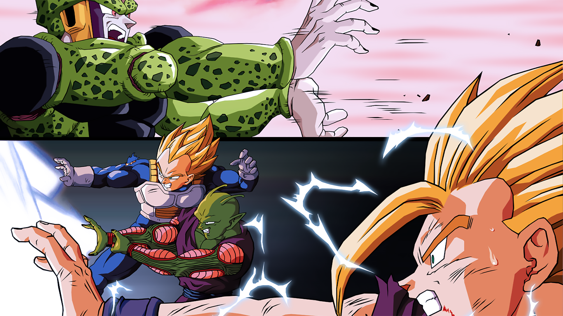 Cell, Vegeta, Piccolo, and Gohan from Dragon Ball Z HD Wallpaper