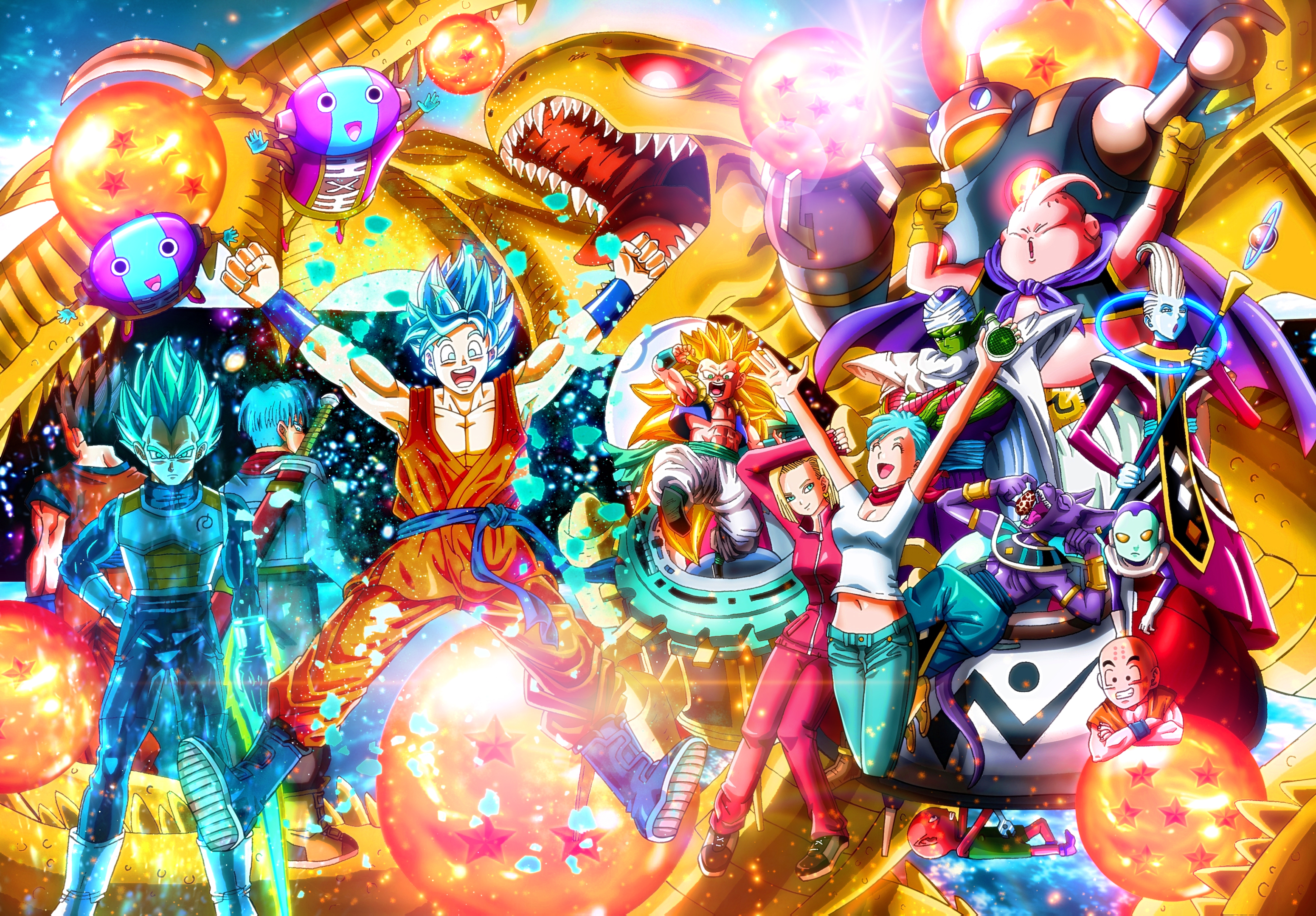 Dragon Ball Super Characters with Dragon Balls HD Wallpaper