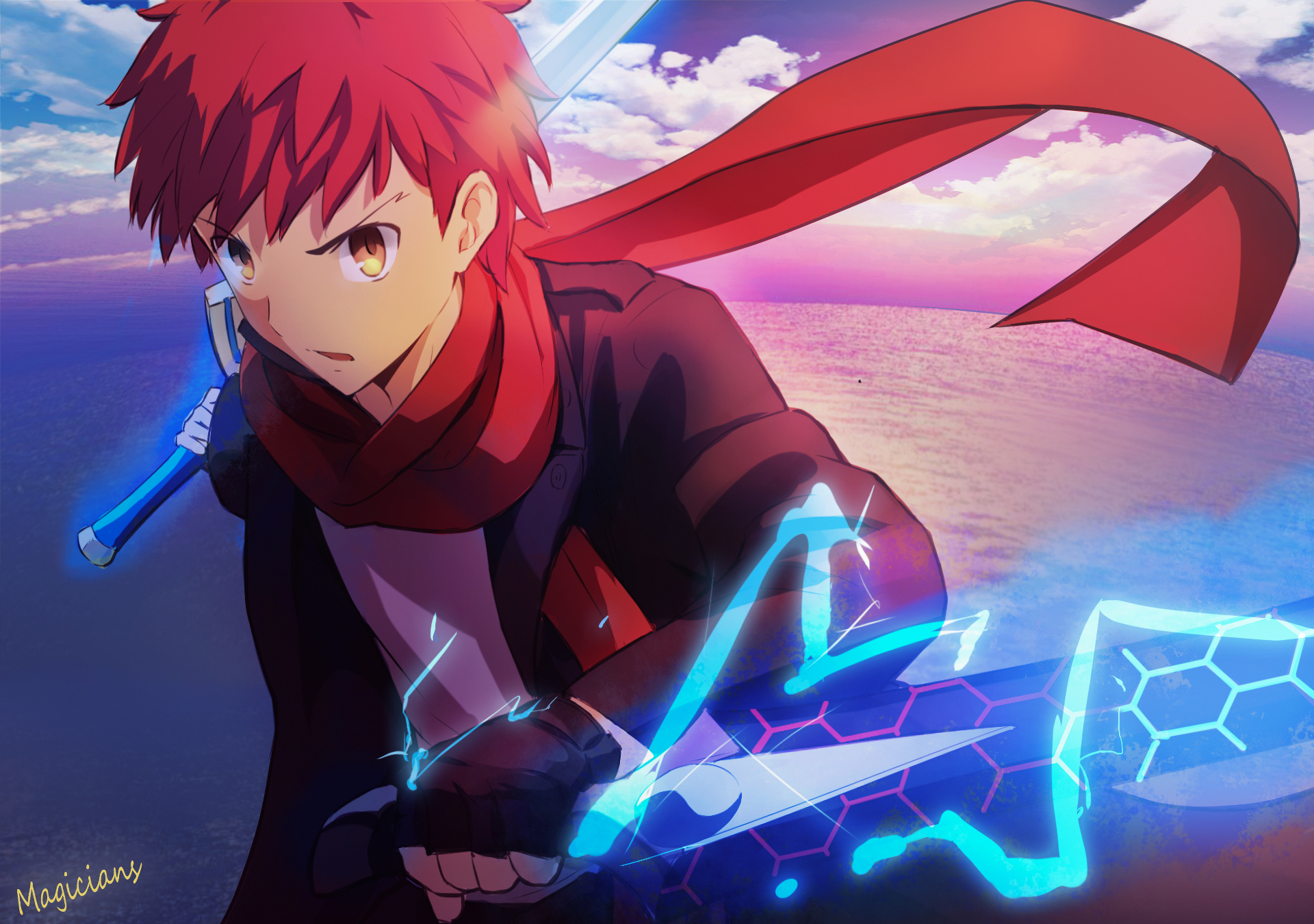 Shirou Emiya from Fate/stay night with glowing swords HD Wallpaper