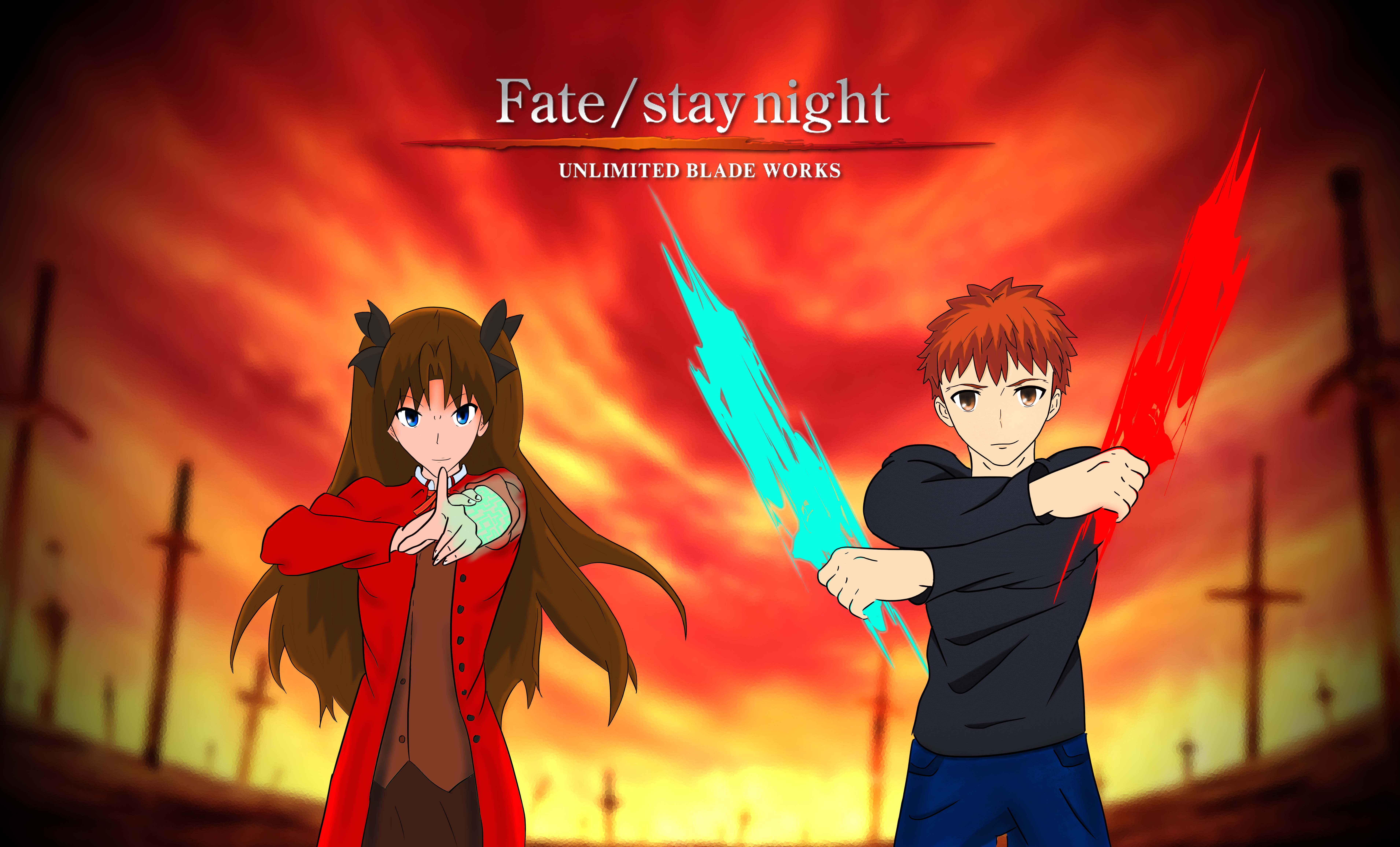 Rin Tohsaka and Shirou Emiya from Fate/stay night: Unlimited Blade Works HD Wallpaper
